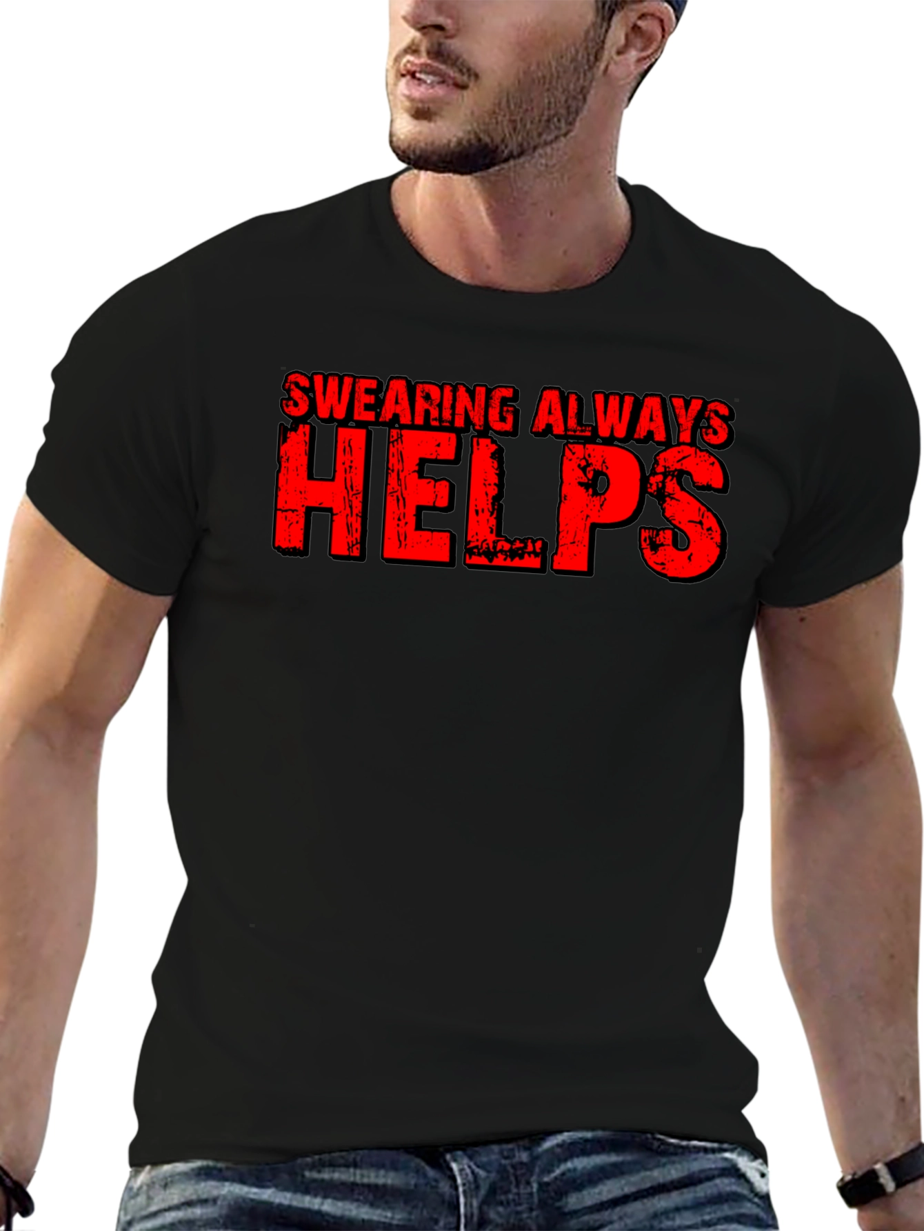 Swearing Always Helps Black Graphic T-Shirt