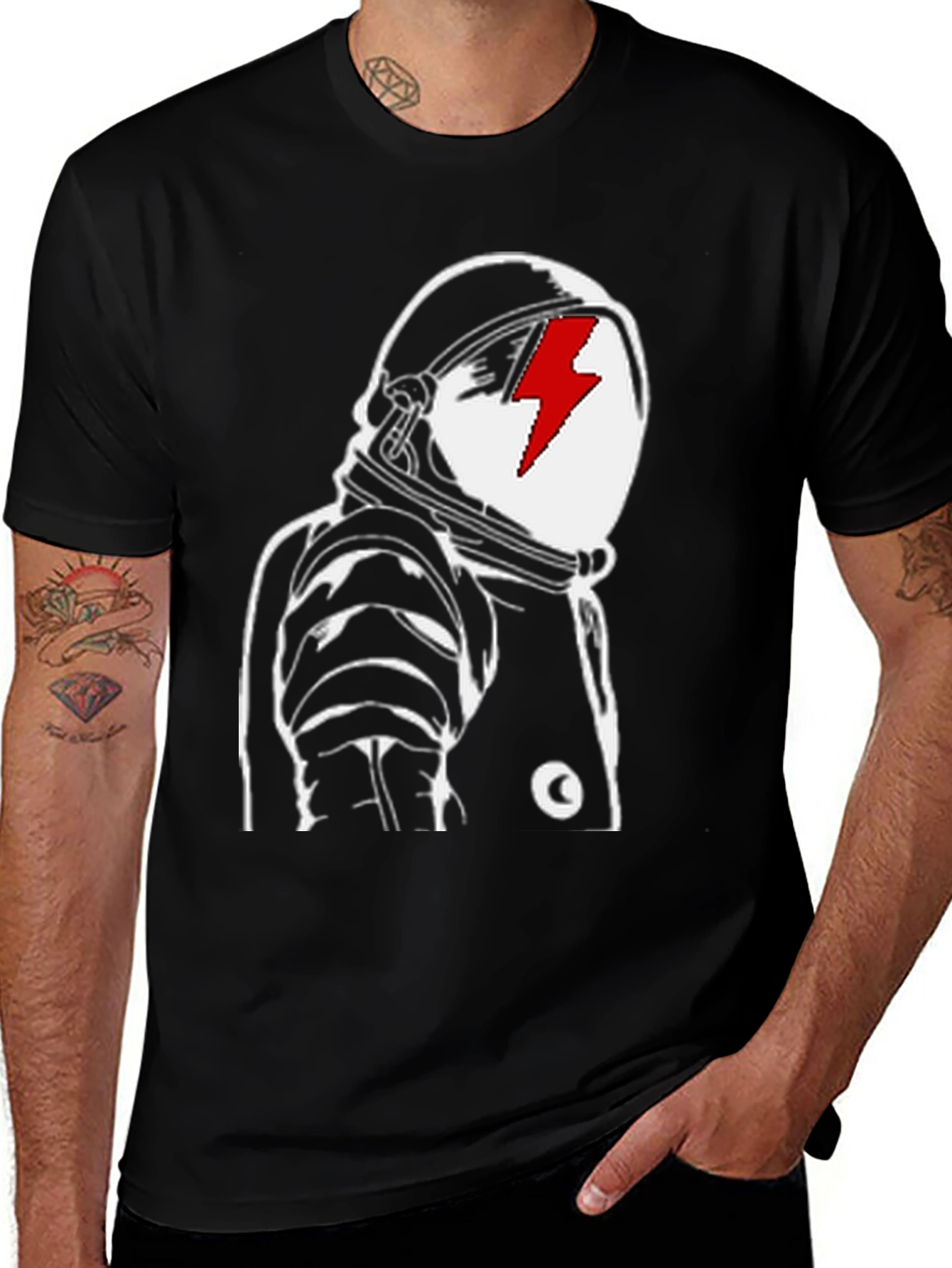 Astronaut Bolt Graphic Tee - Black Cotton