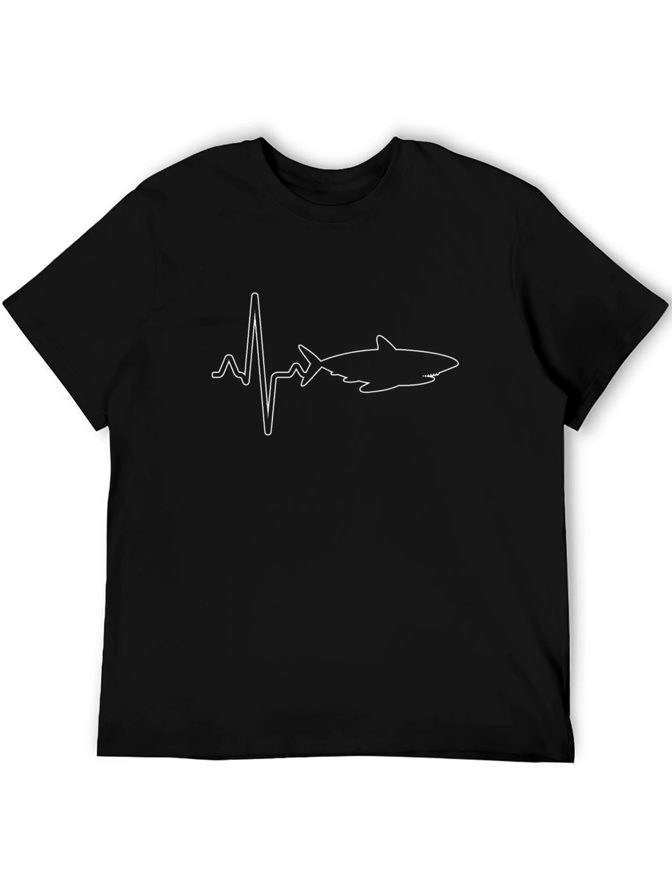 Shark Heartbeat Graphic Tee - Black Cotton T-Shirt