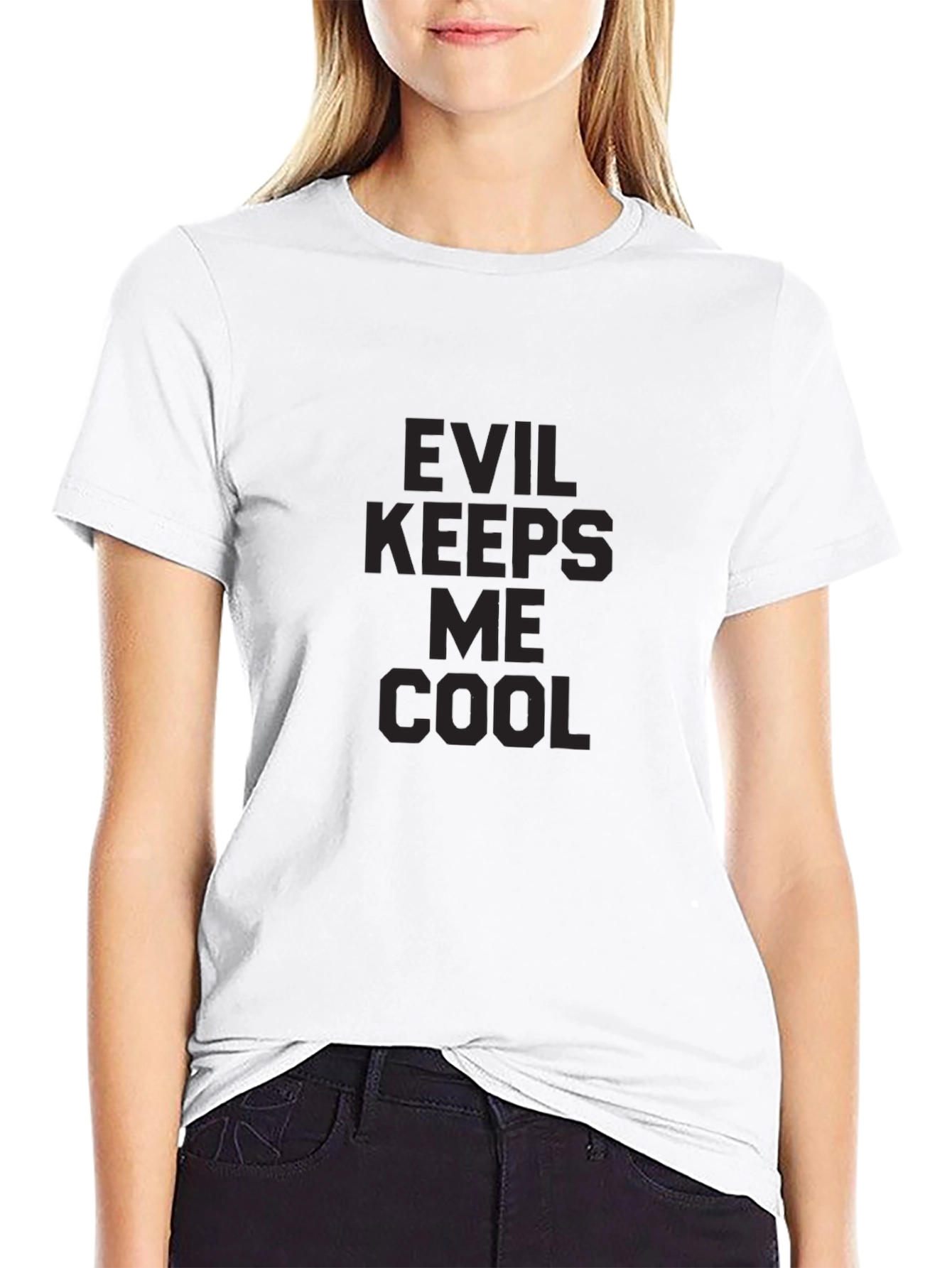 Evil Keeps Me Cool Graphic Tee - Black