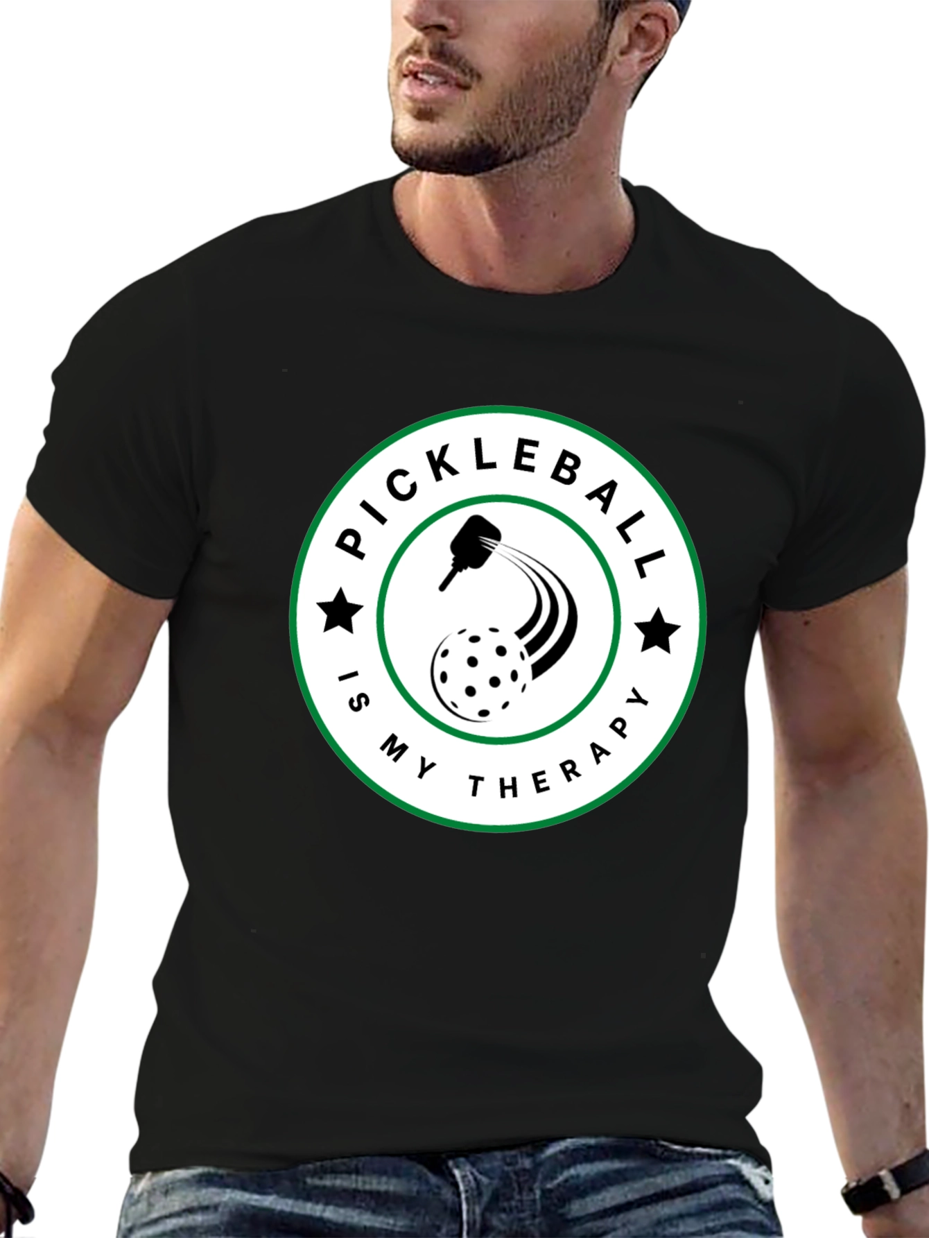 Pickleball Therapy T-Shirt - Black Crew Neck