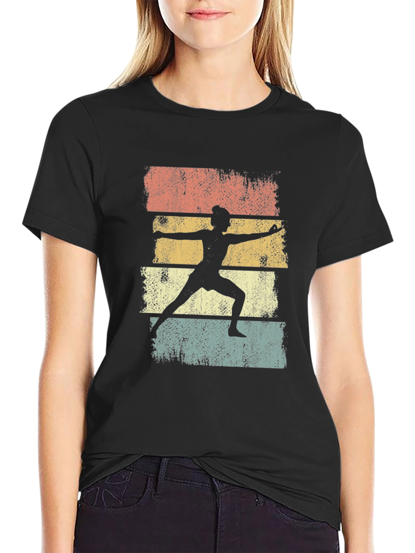 Yoga Pose Silhouette Graphic Tee - Retro Style
