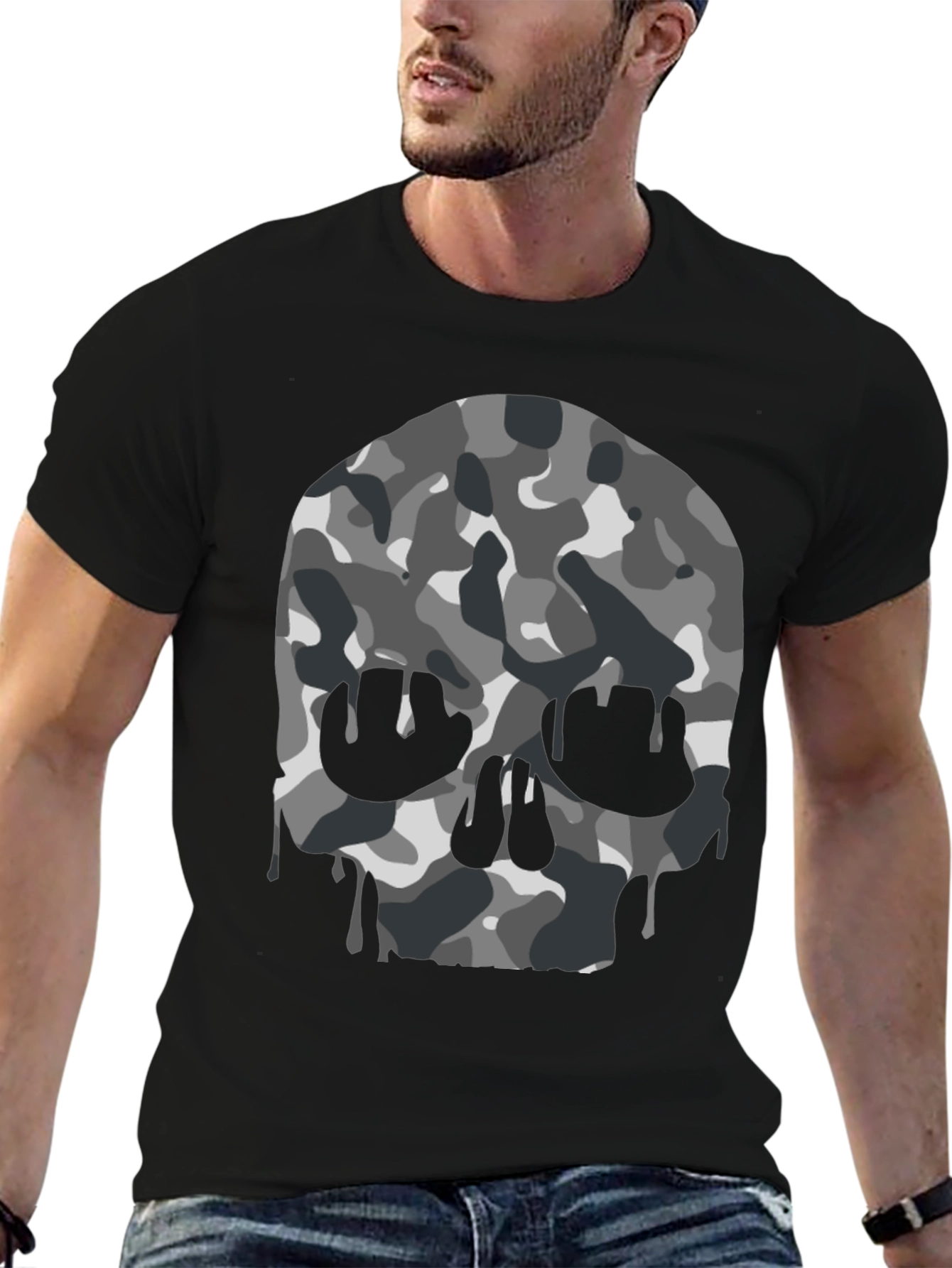 Camo Skull Graphic Tee - Mens Black T-Shirt