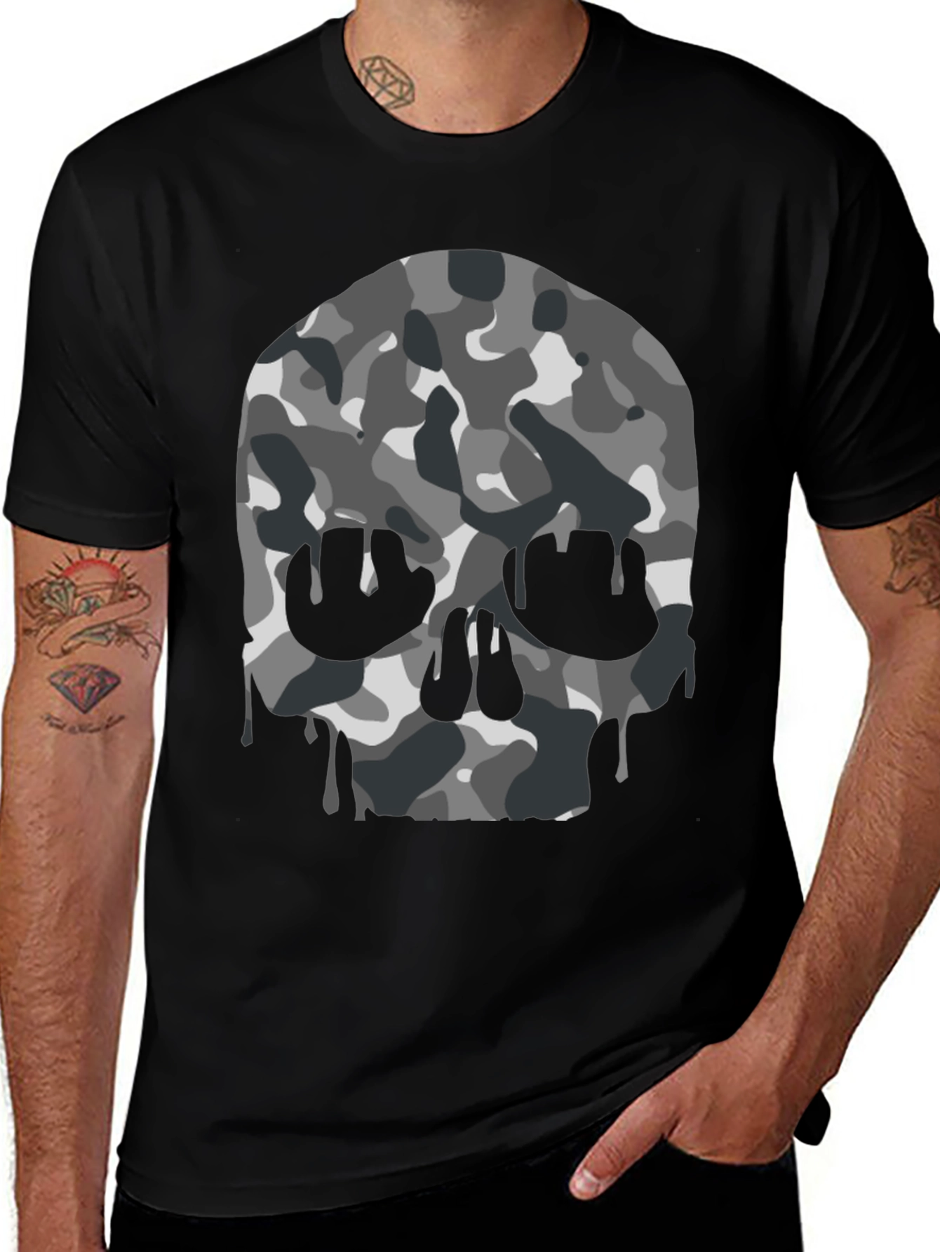 Camo Skull Graphic Tee - Mens Black T-Shirt