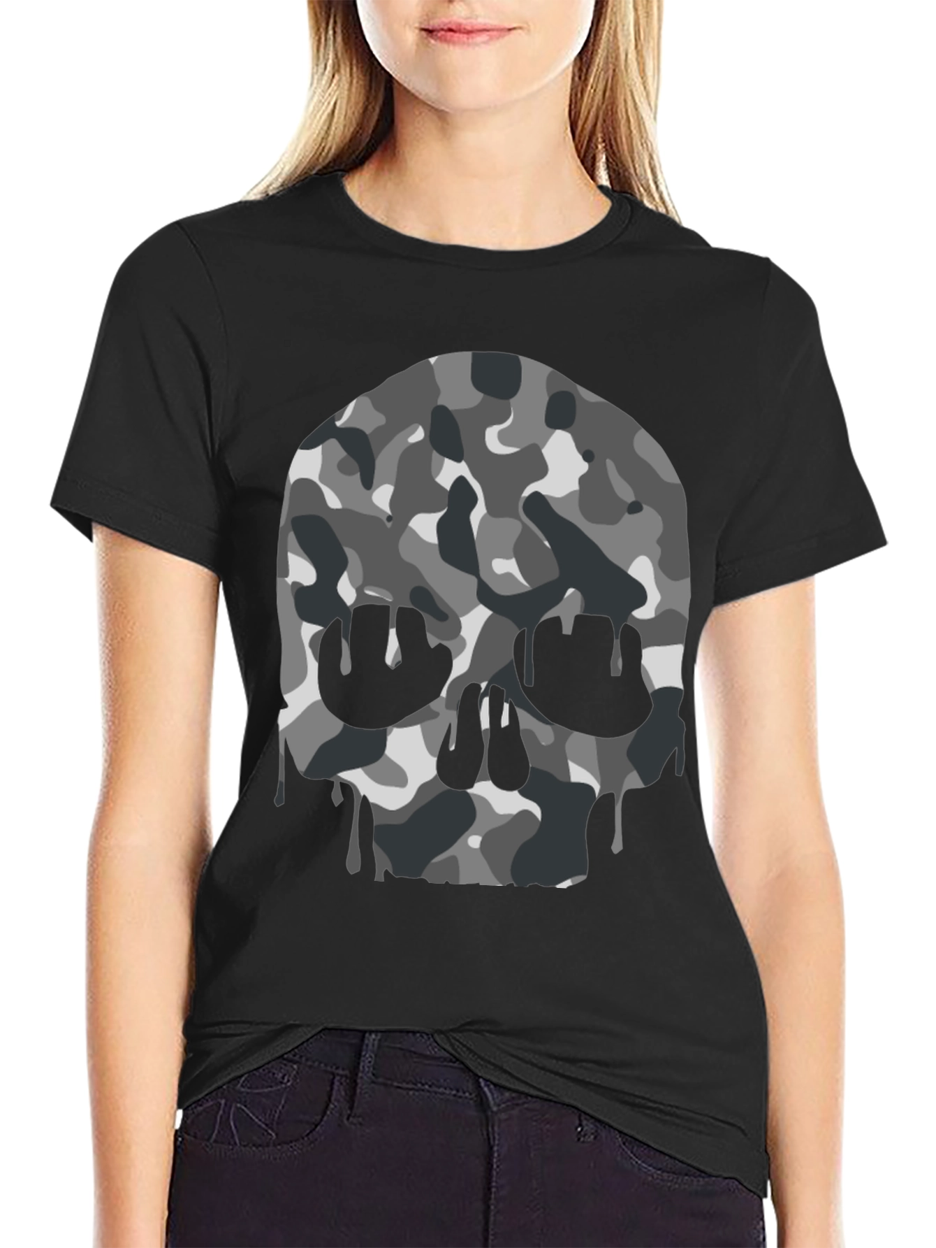 Camo Skull Graphic Tee - Mens Black T-Shirt