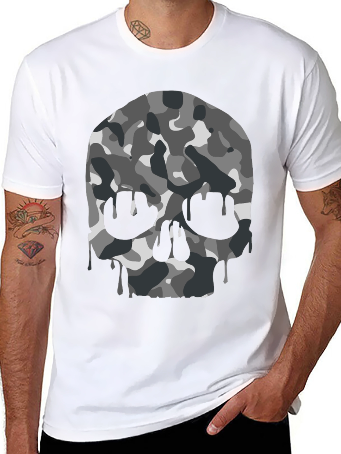 Camo Skull Graphic Tee - Mens Black T-Shirt