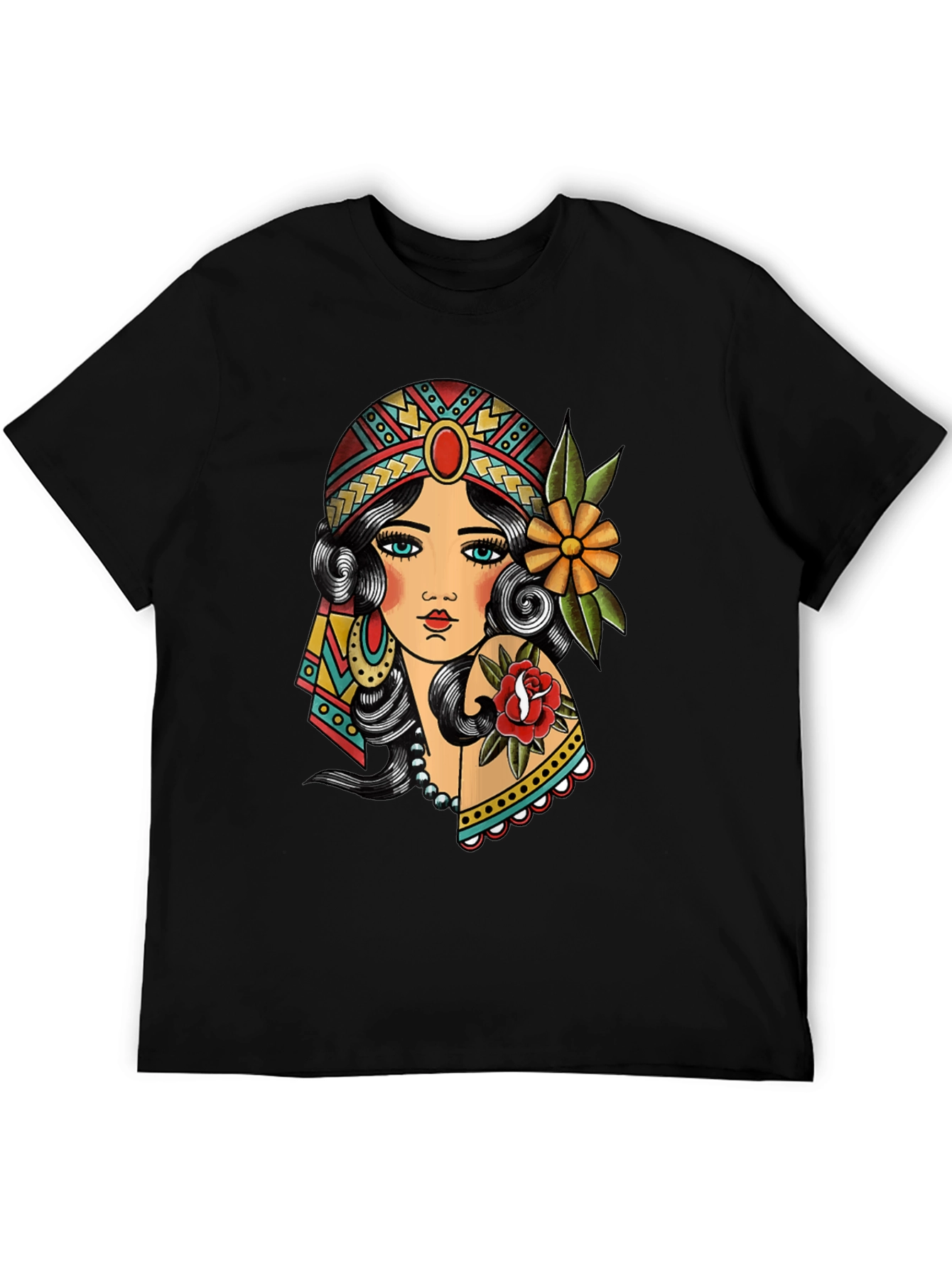 Gypsy Tattoo Graphic Print Black T-Shirt
