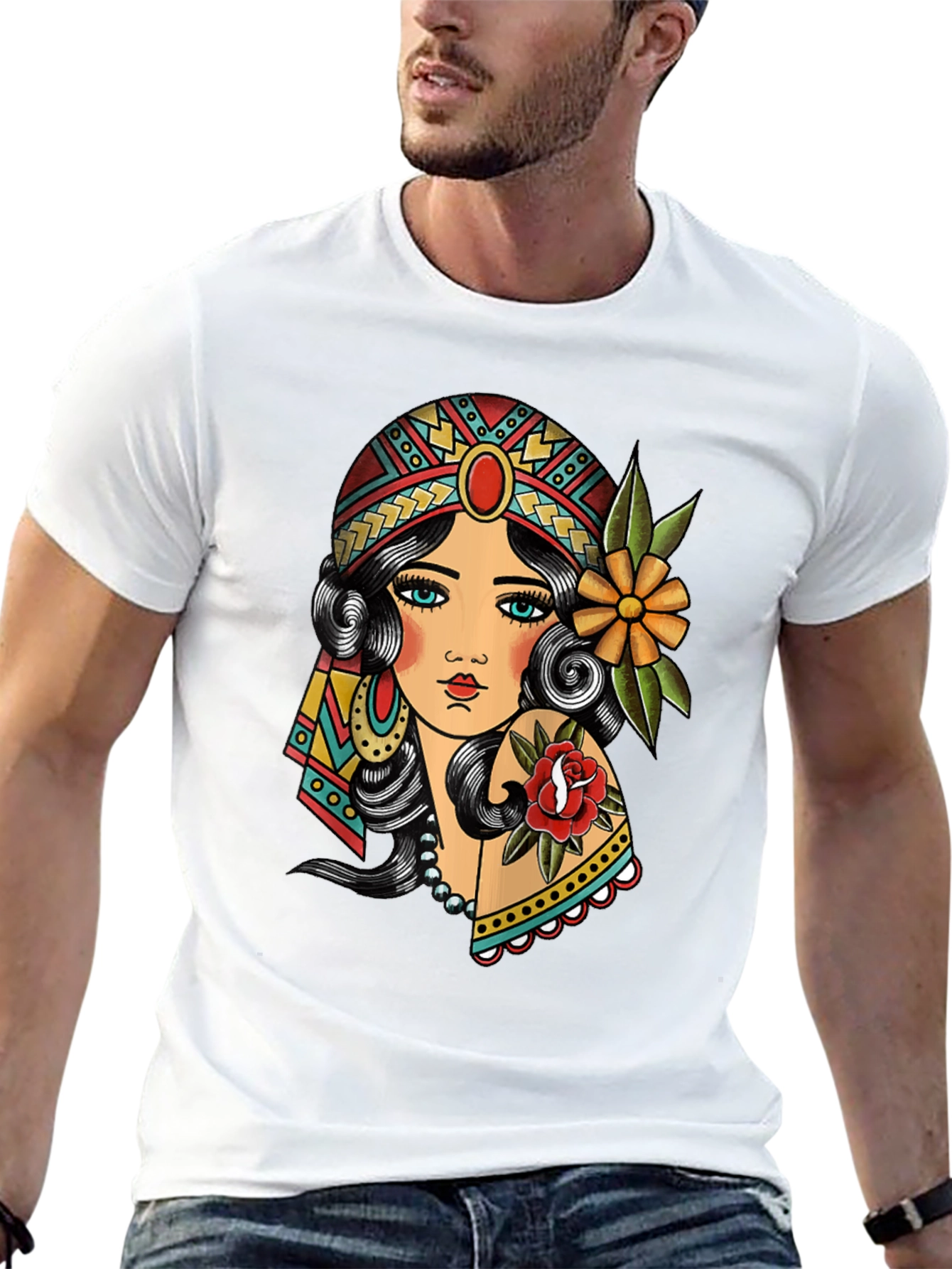 Gypsy Tattoo Graphic Print Black T-Shirt