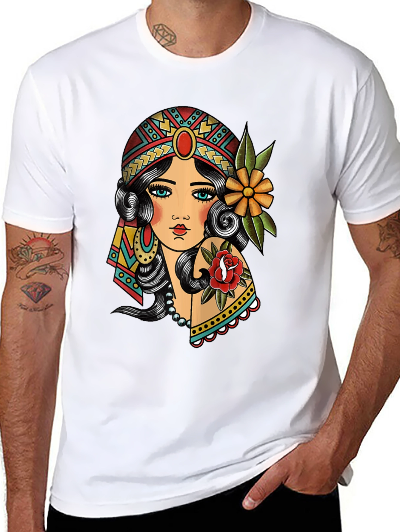 Gypsy Tattoo Graphic Print Black T-Shirt