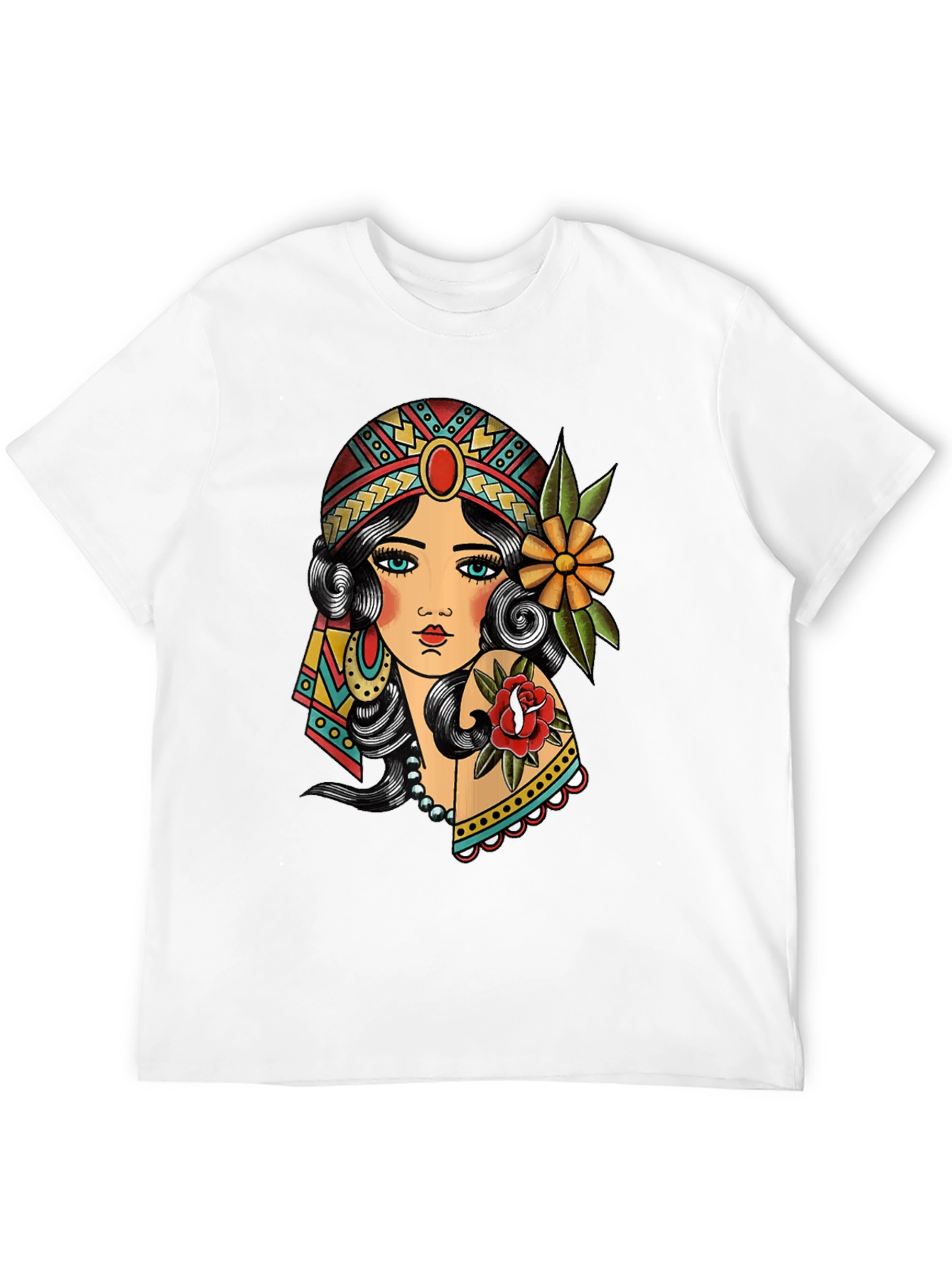 Gypsy Tattoo Graphic Print Black T-Shirt