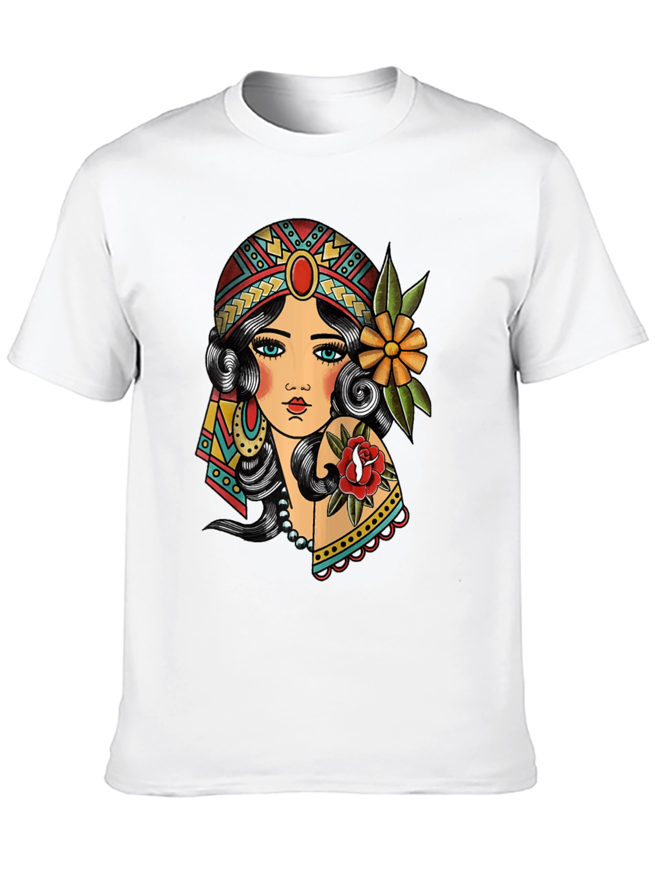 Gypsy Tattoo Graphic Print Black T-Shirt