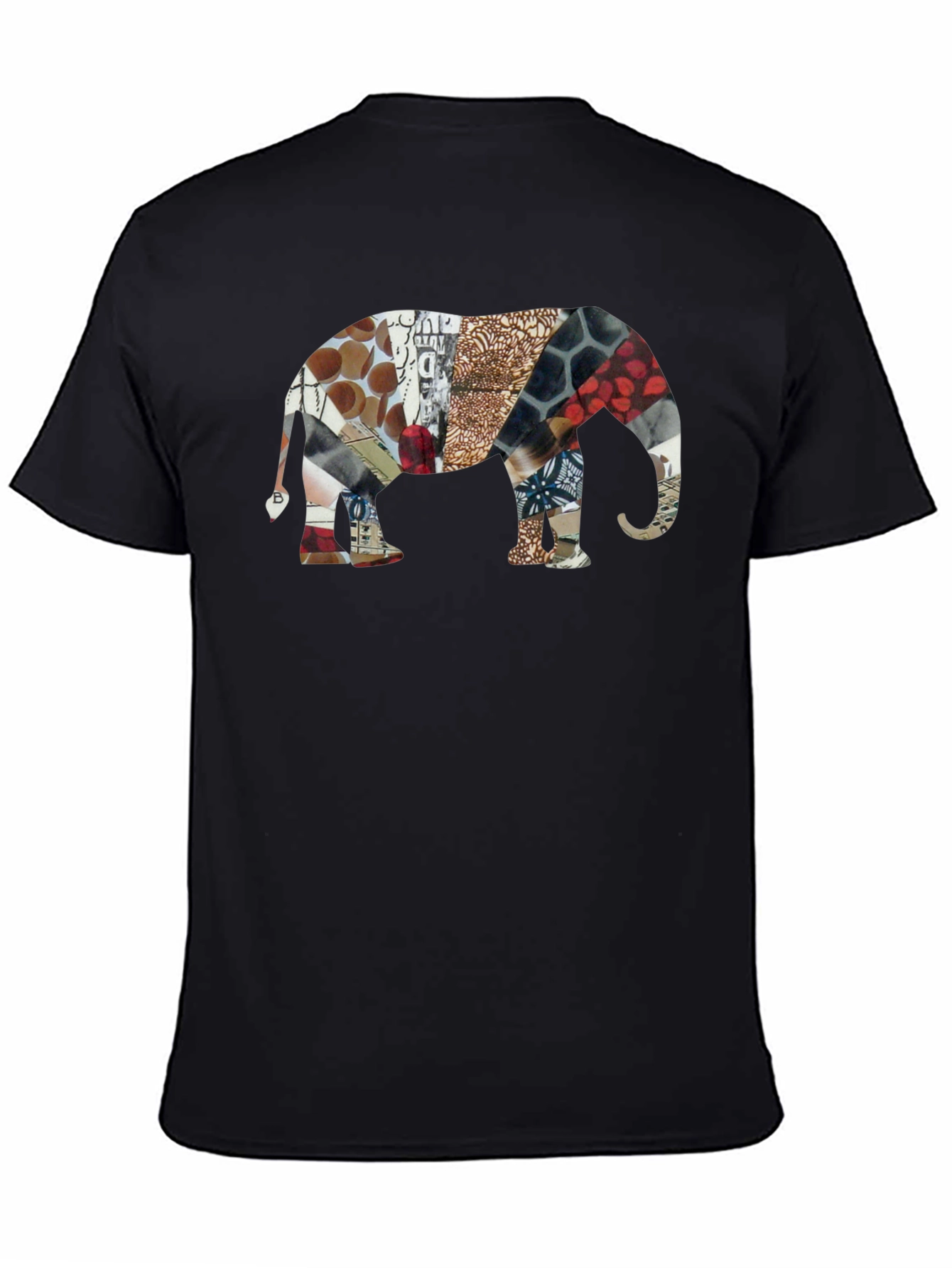 Elephant Collage Print Black T-Shirt