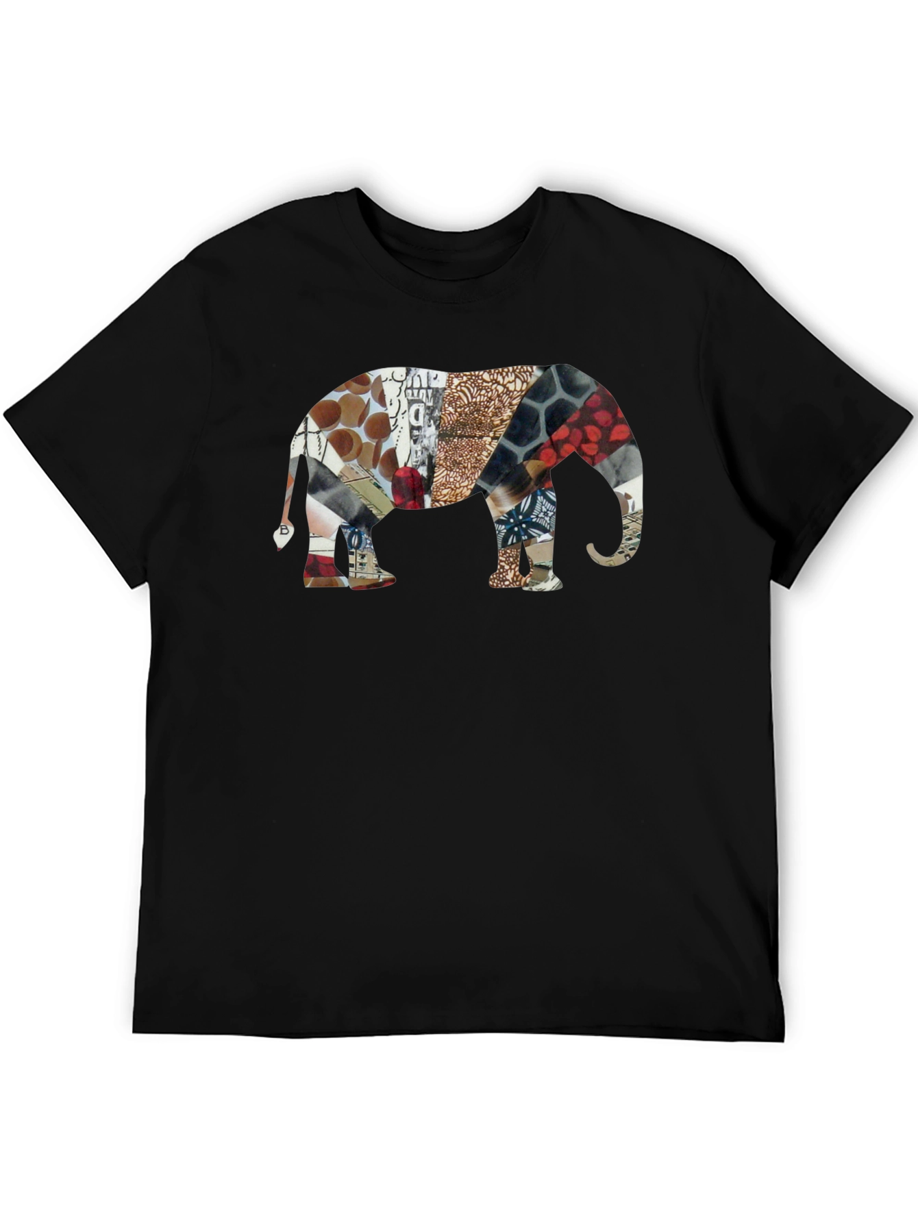 Elephant Collage Print Black T-Shirt