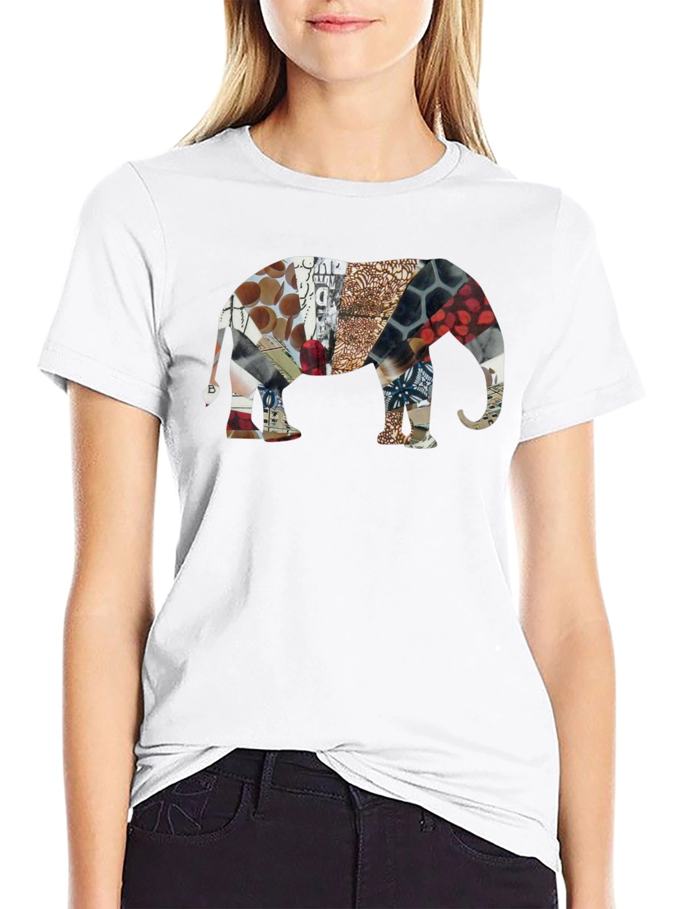 Elephant Collage Print Black T-Shirt