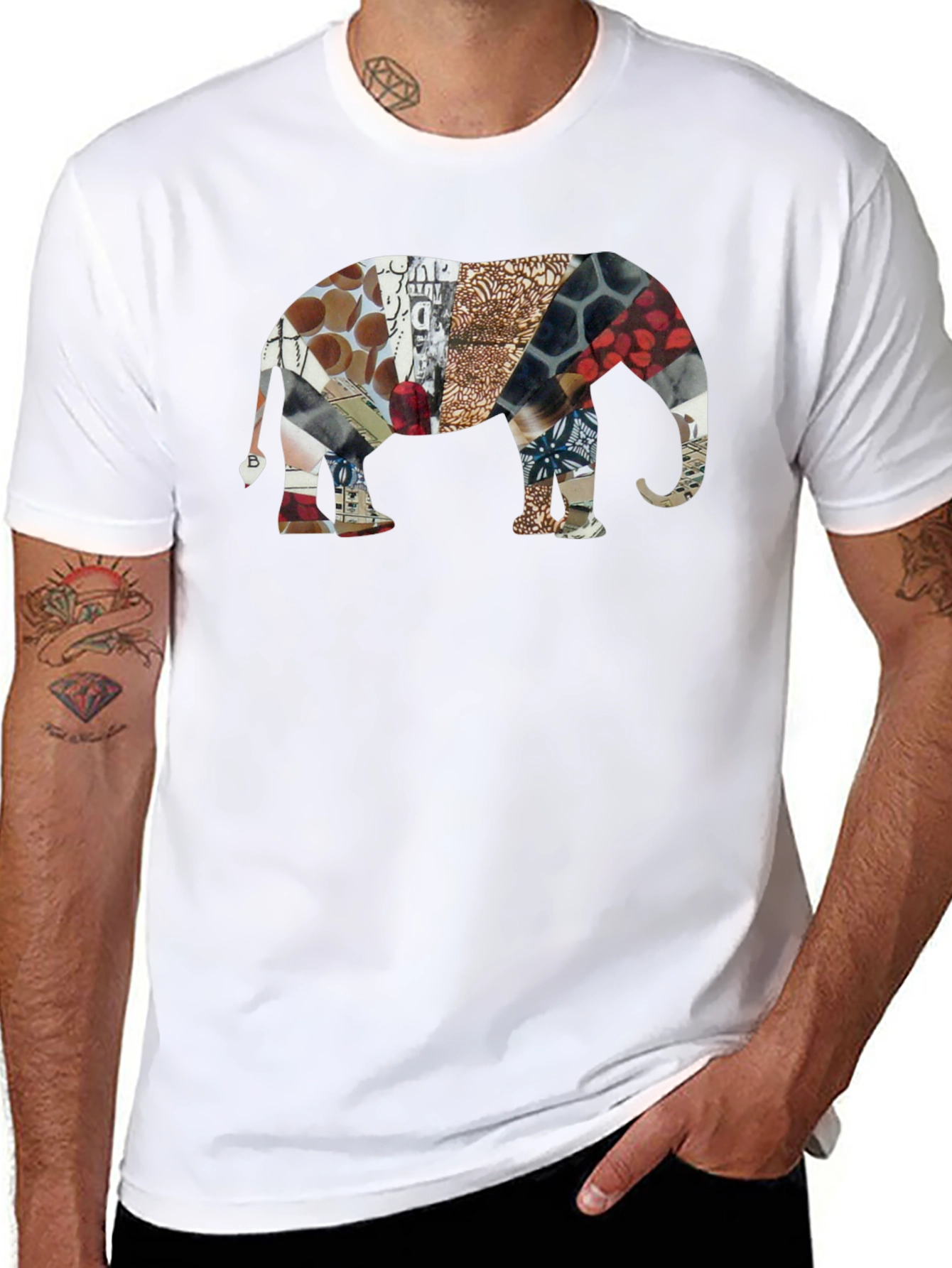 Elephant Collage Print Black T-Shirt
