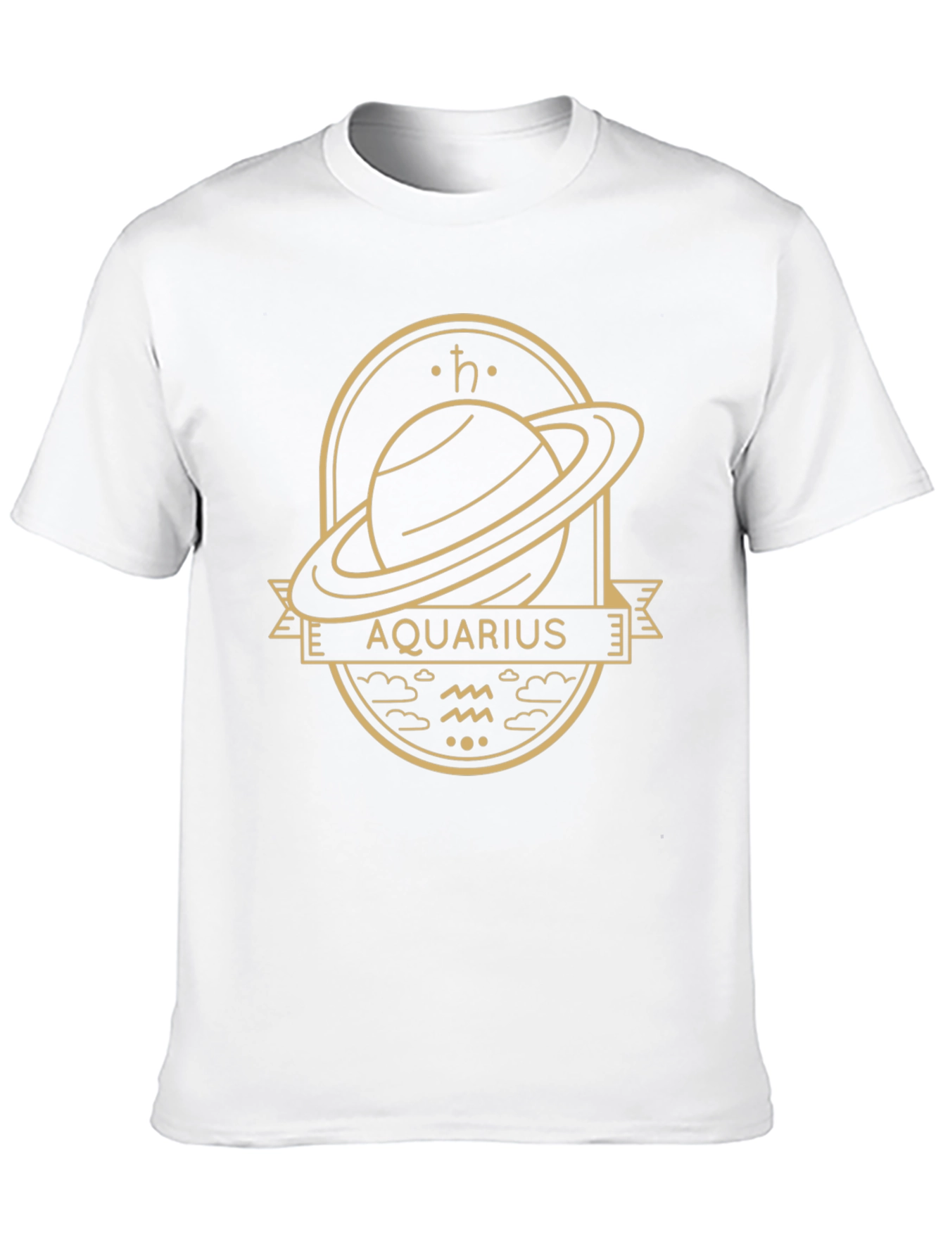 Aquarius Zodiac Graphic Tee - Saturn Design Black T-Shirt