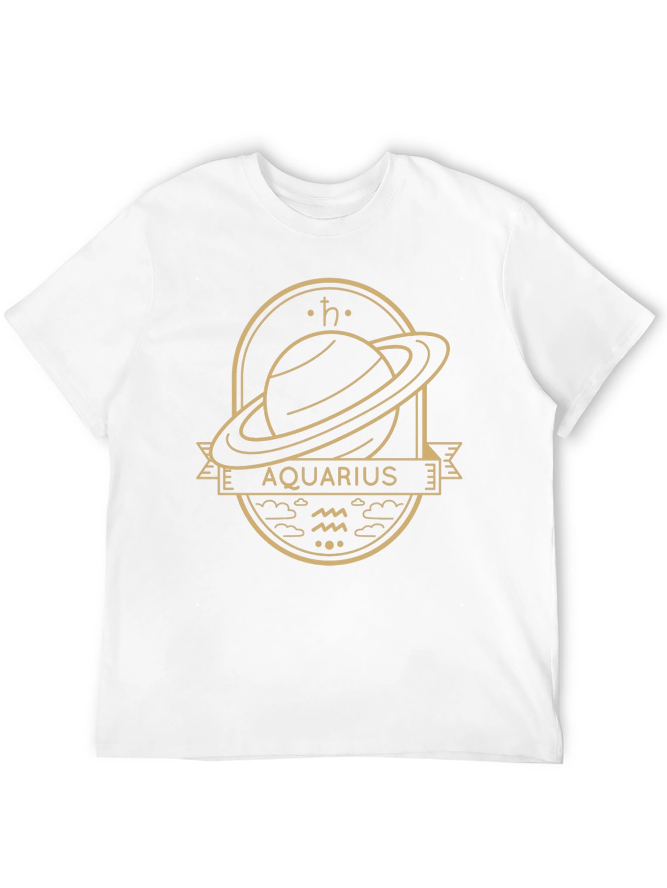 Aquarius Zodiac Graphic Tee - Saturn Design Black T-Shirt