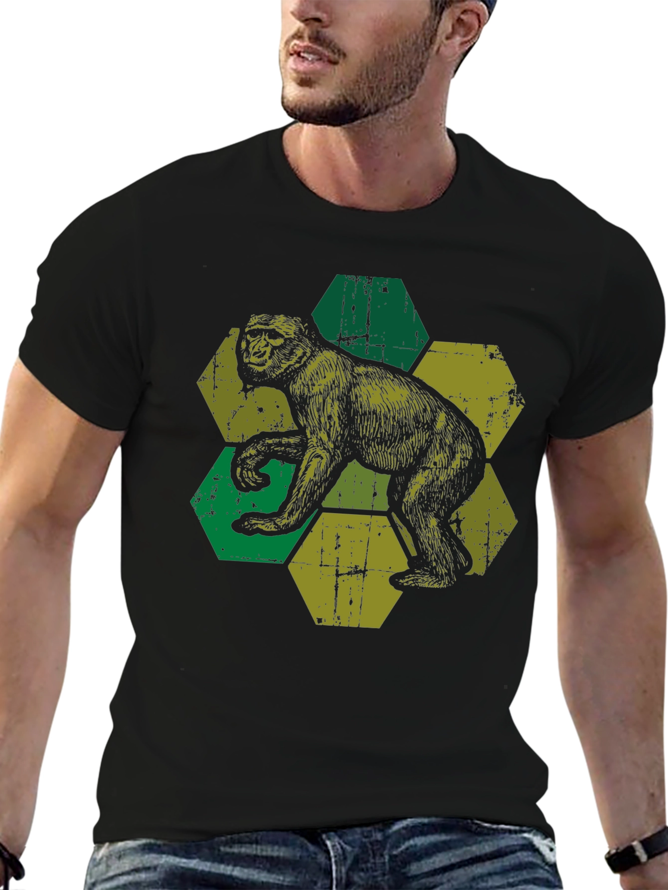 Retro Monkey Hexagon Graphic Tee