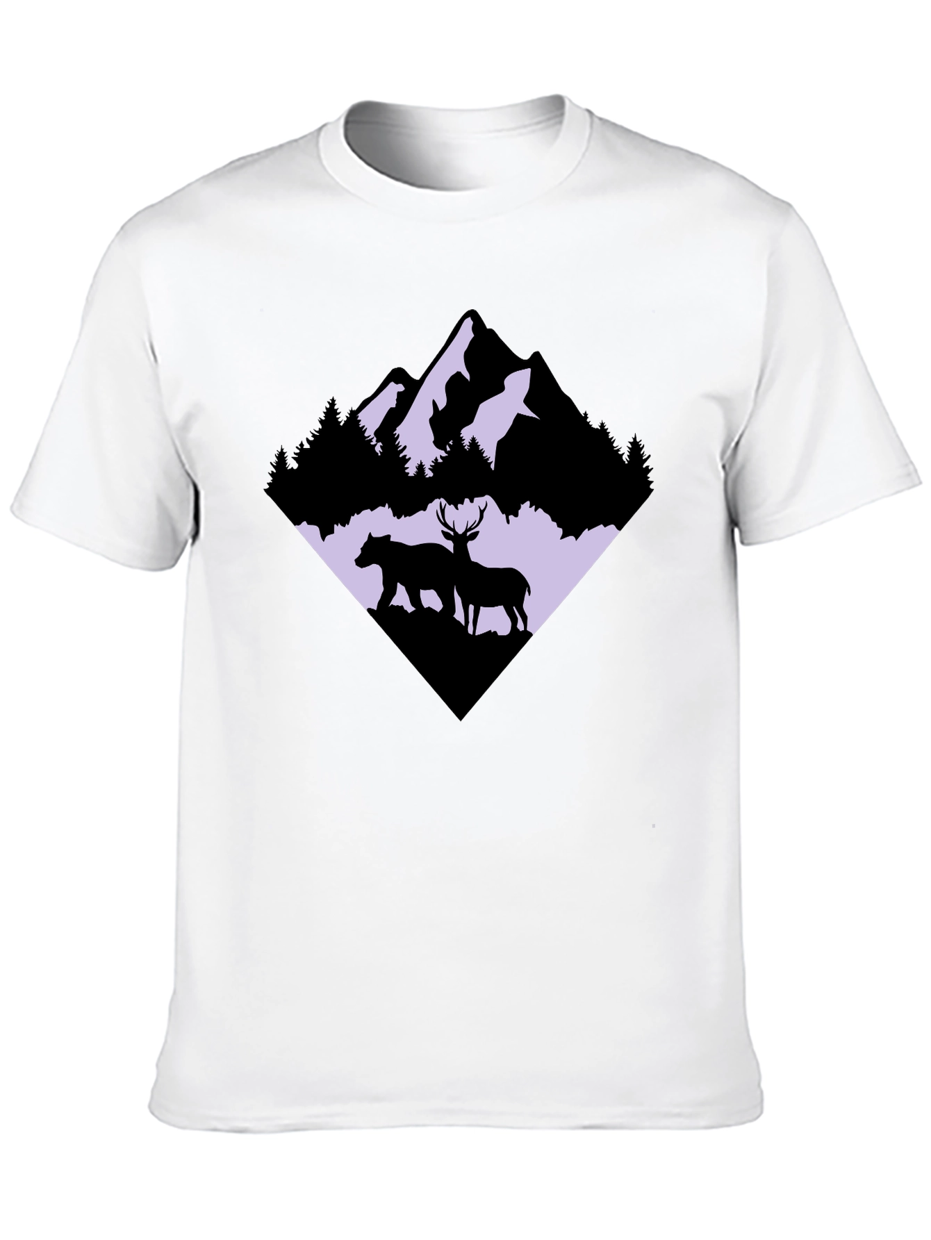 Mountain Bear & Deer Graphic Tee - Black