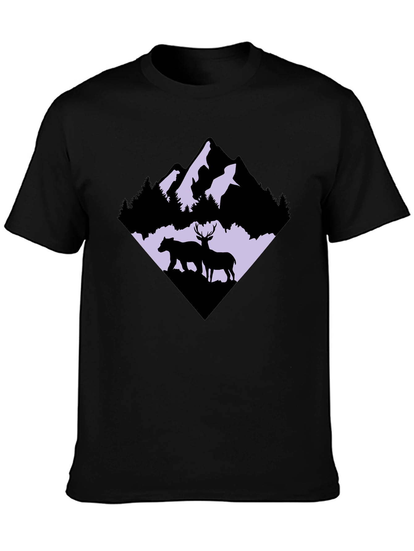 Mountain Bear & Deer Graphic Tee - Black