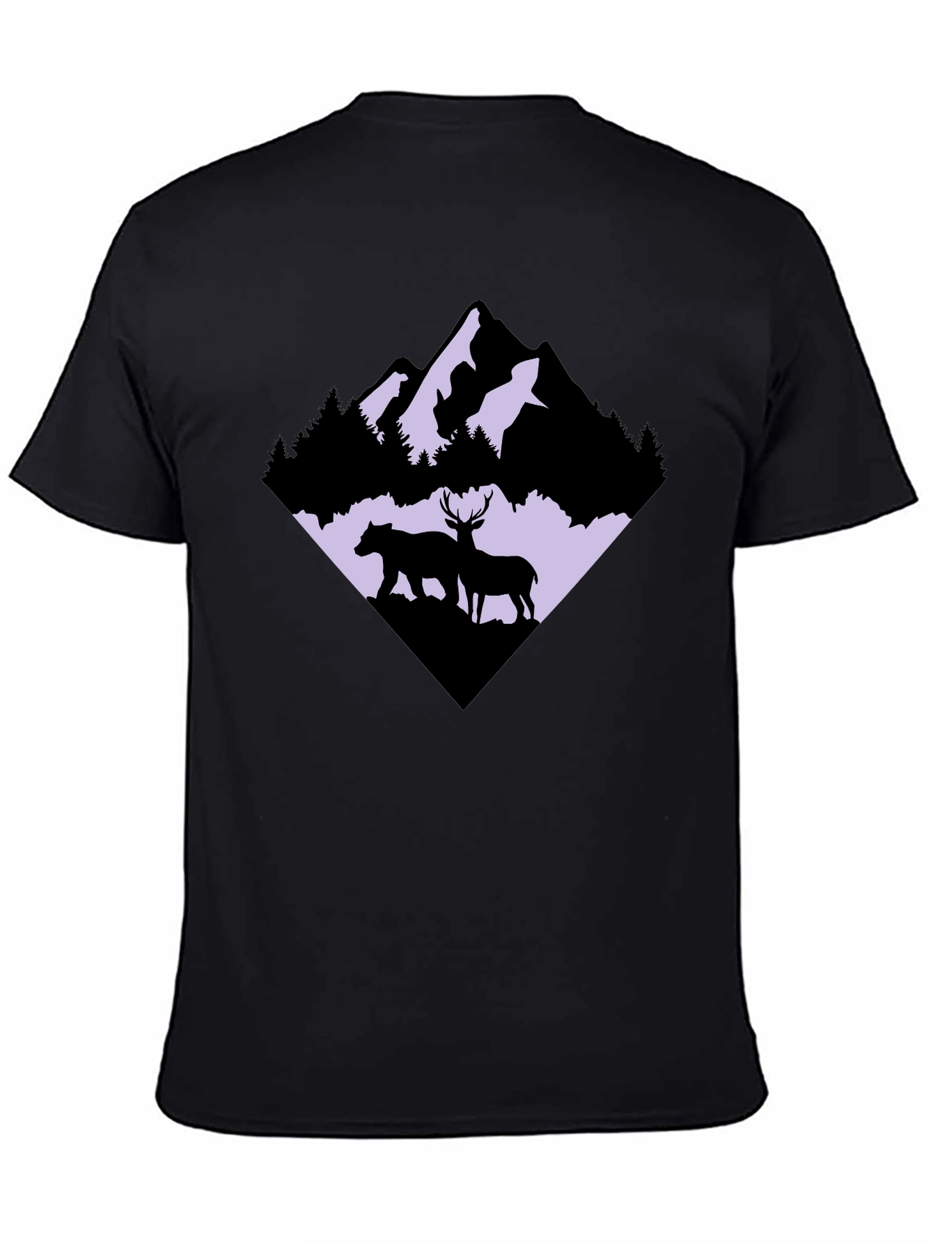 Mountain Bear & Deer Graphic Tee - Black