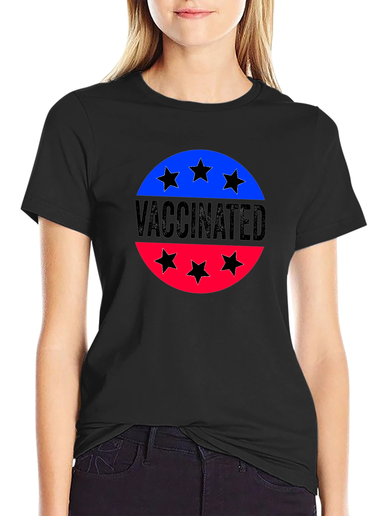 Vaccinated Patriotic Tee - Black Cotton Shirt