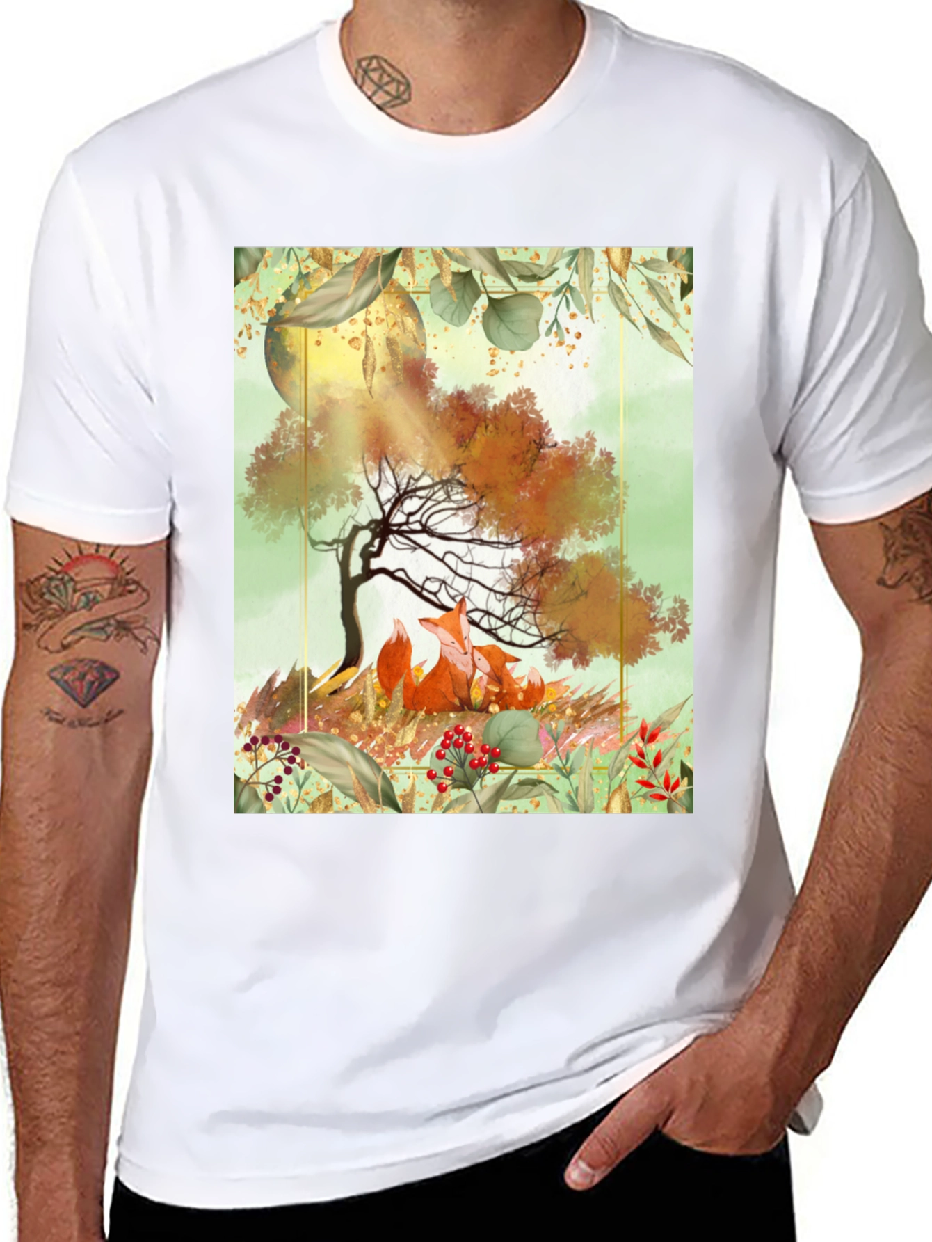 Fox & Tree Graphic T-Shirt - Nature Inspired Tee