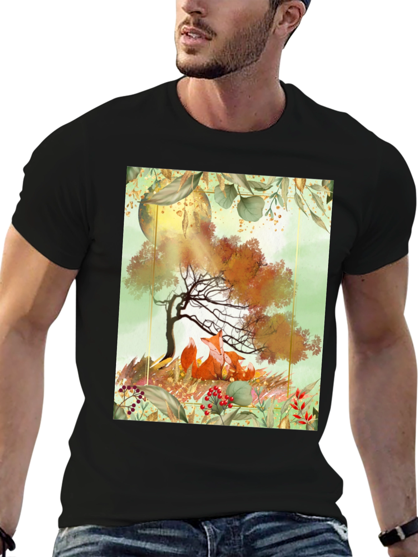 Fox & Tree Graphic T-Shirt - Nature Inspired Tee