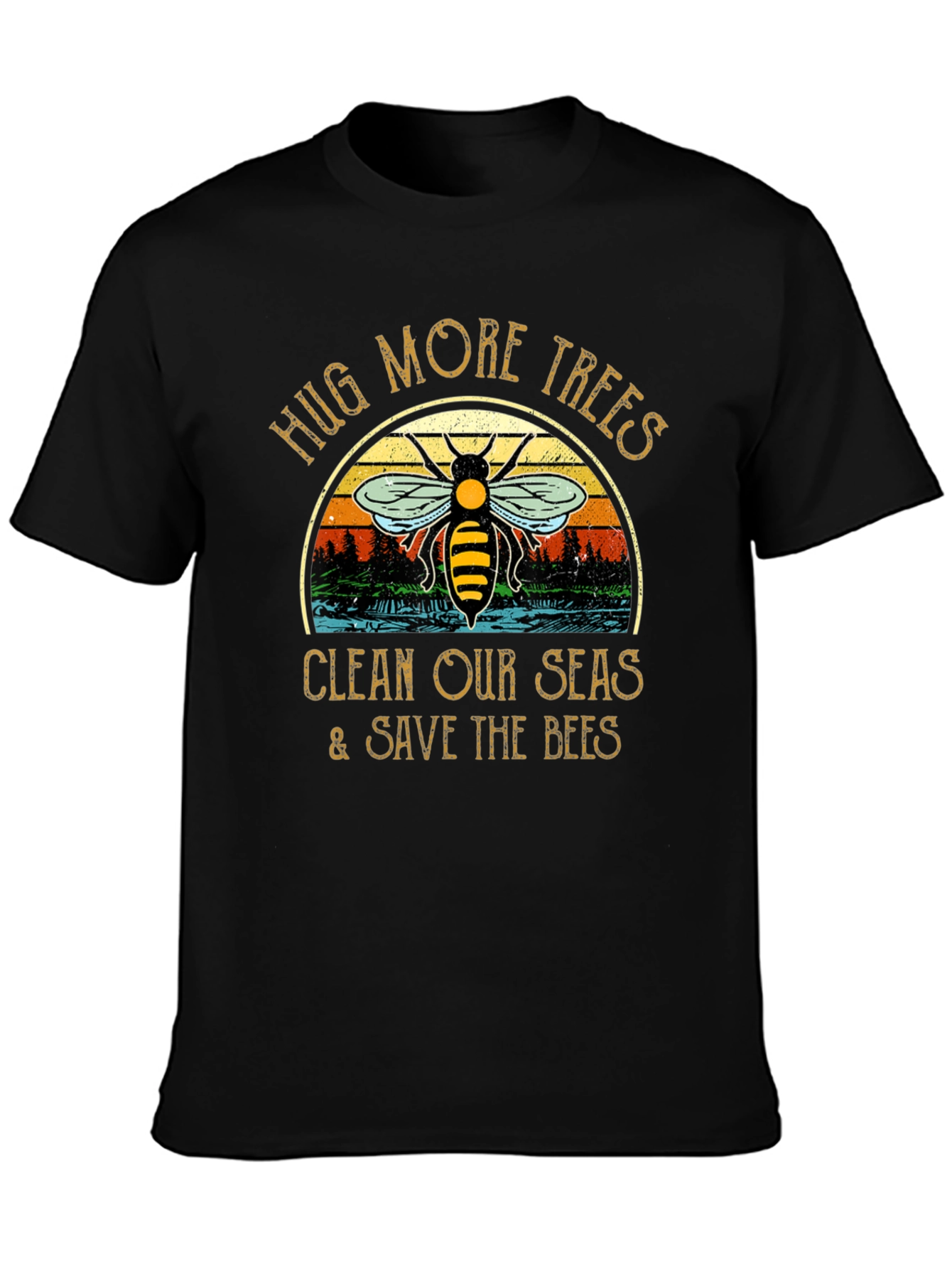 Hug Trees Clean Seas Save Bees Black T-Shirt