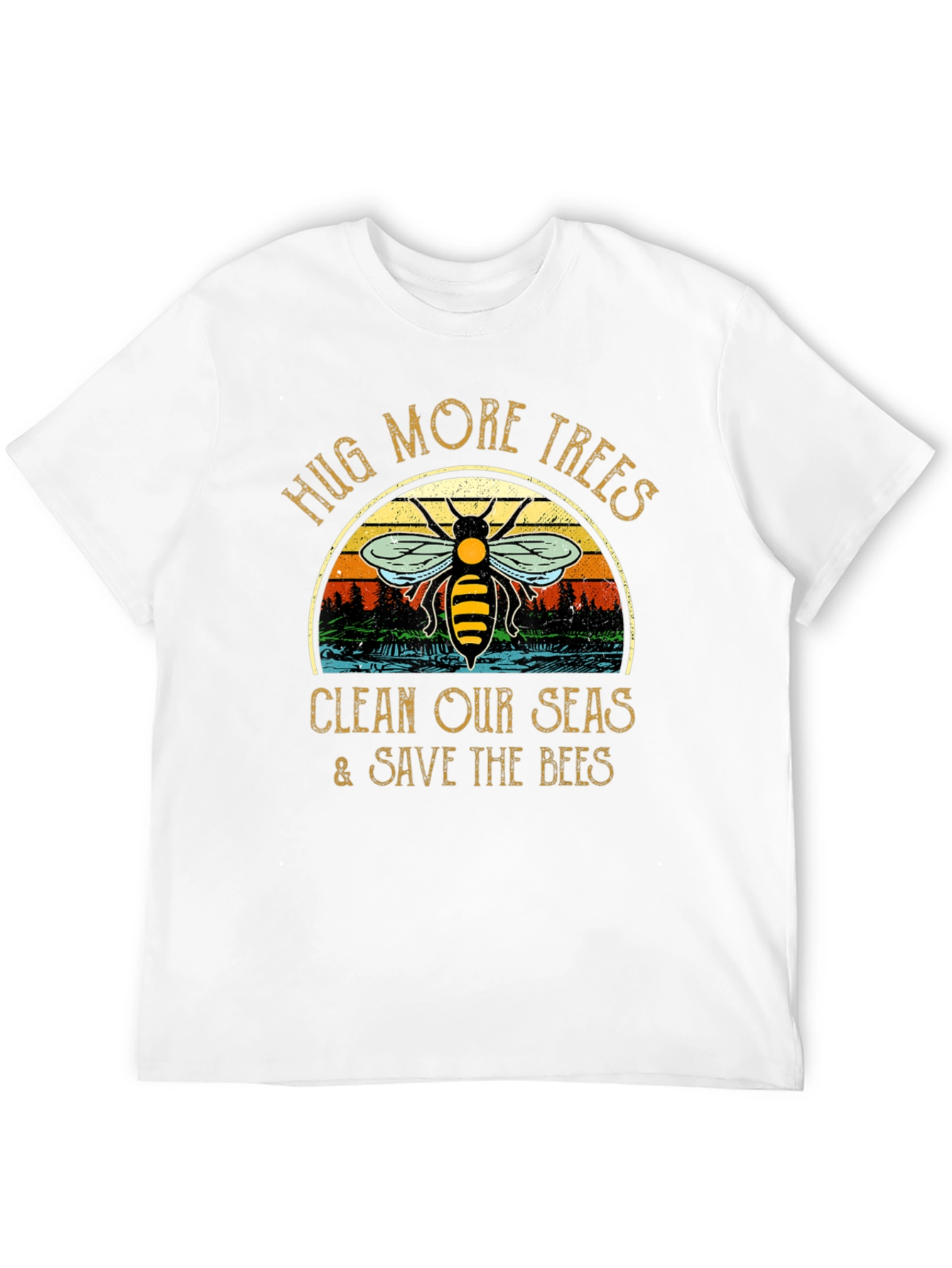 Hug Trees Clean Seas Save Bees Black T-Shirt