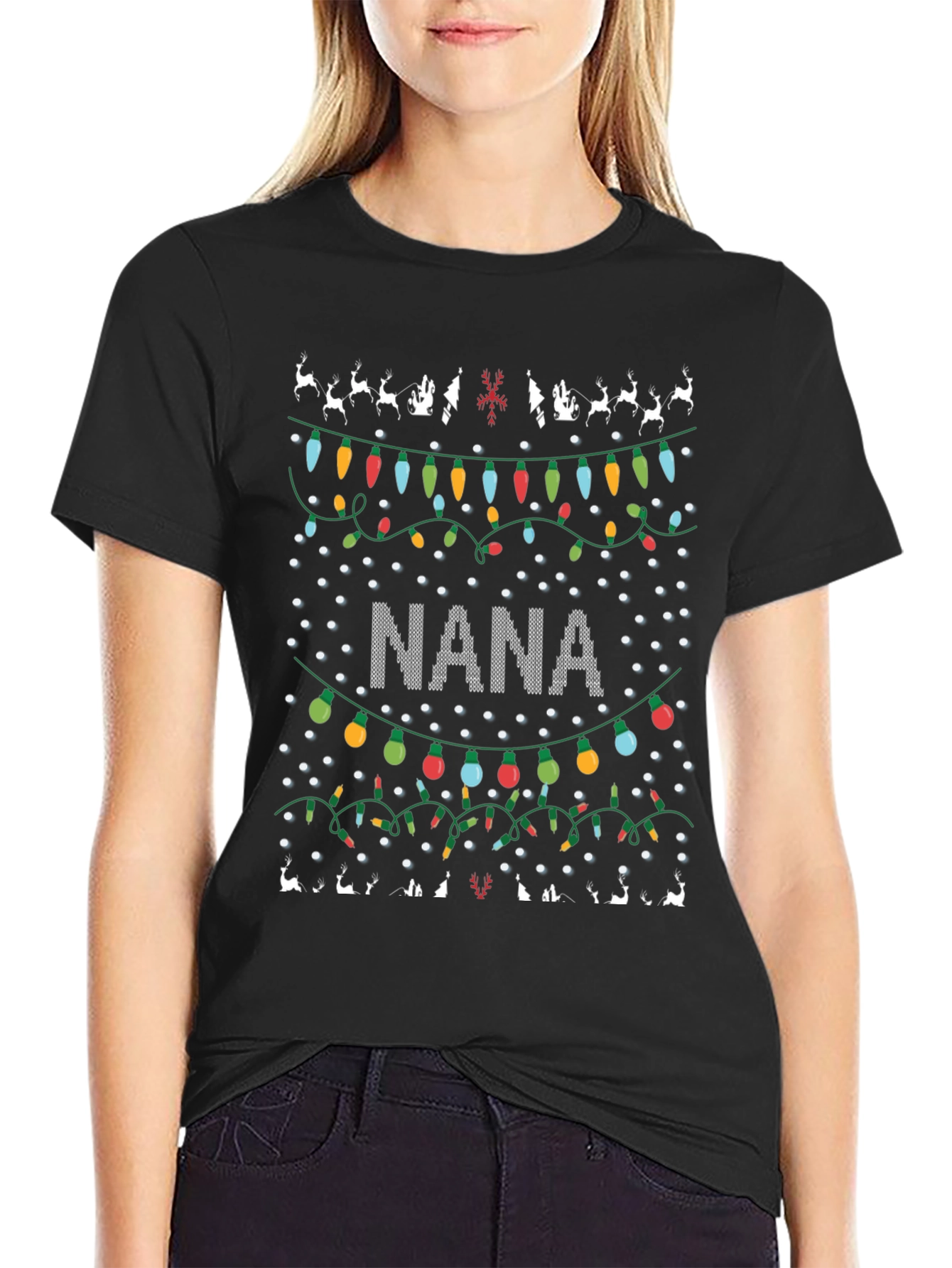 Nana Christmas Lights Ugly Christmas T-Shirt