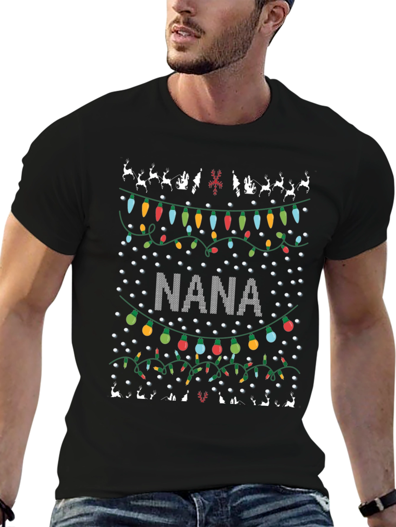 Nana Christmas Lights Ugly Christmas T-Shirt
