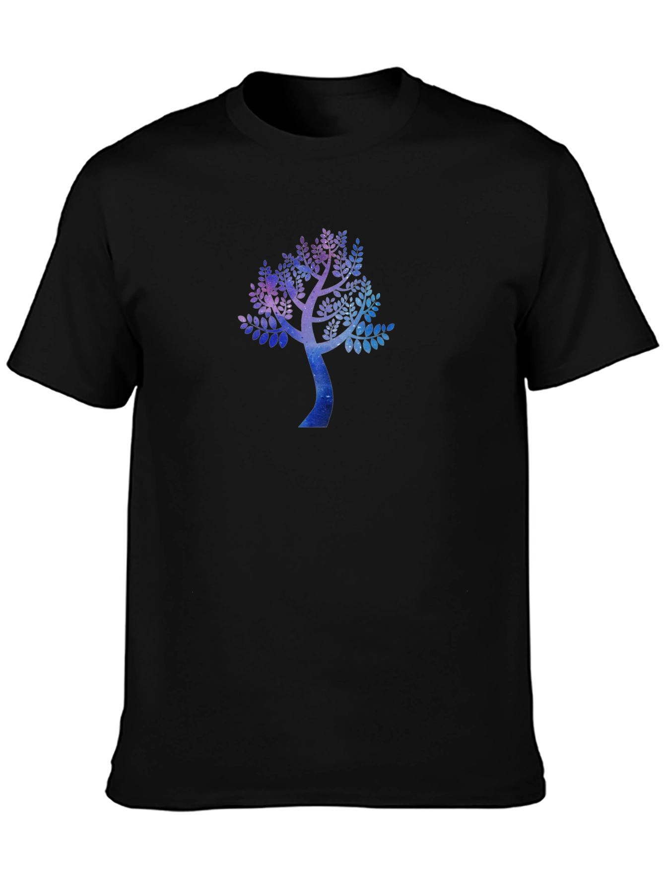 Galaxy Tree Print Black Crew Neck T-Shirt