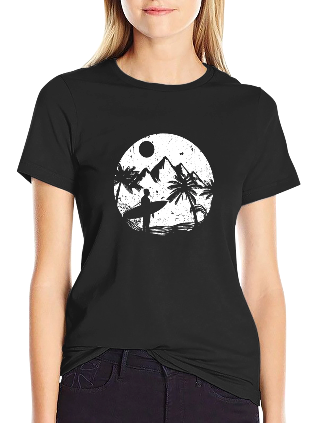 Surfer Graphic Tee - Black Cotton T-Shirt