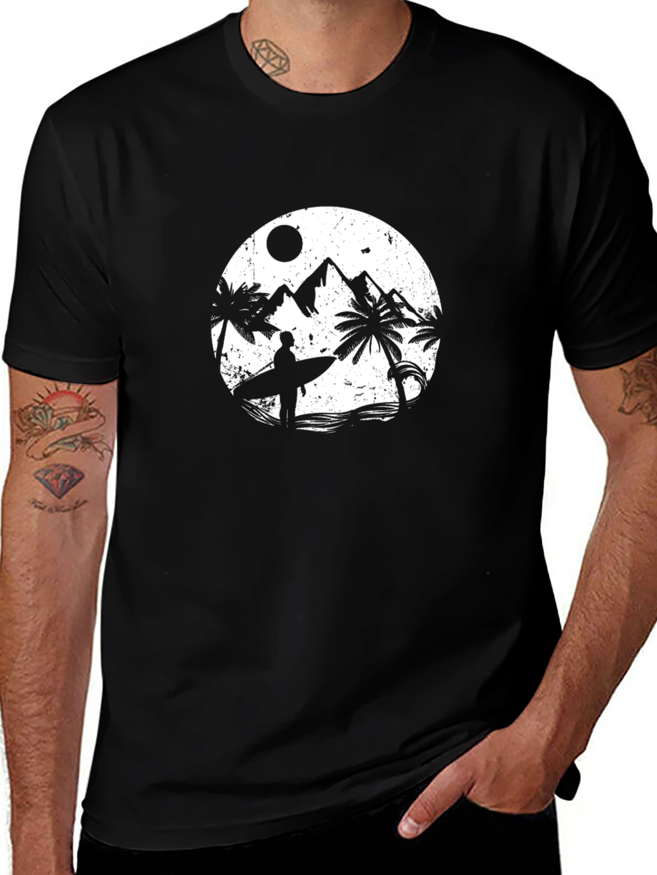 Surfer Graphic Tee - Black Cotton T-Shirt
