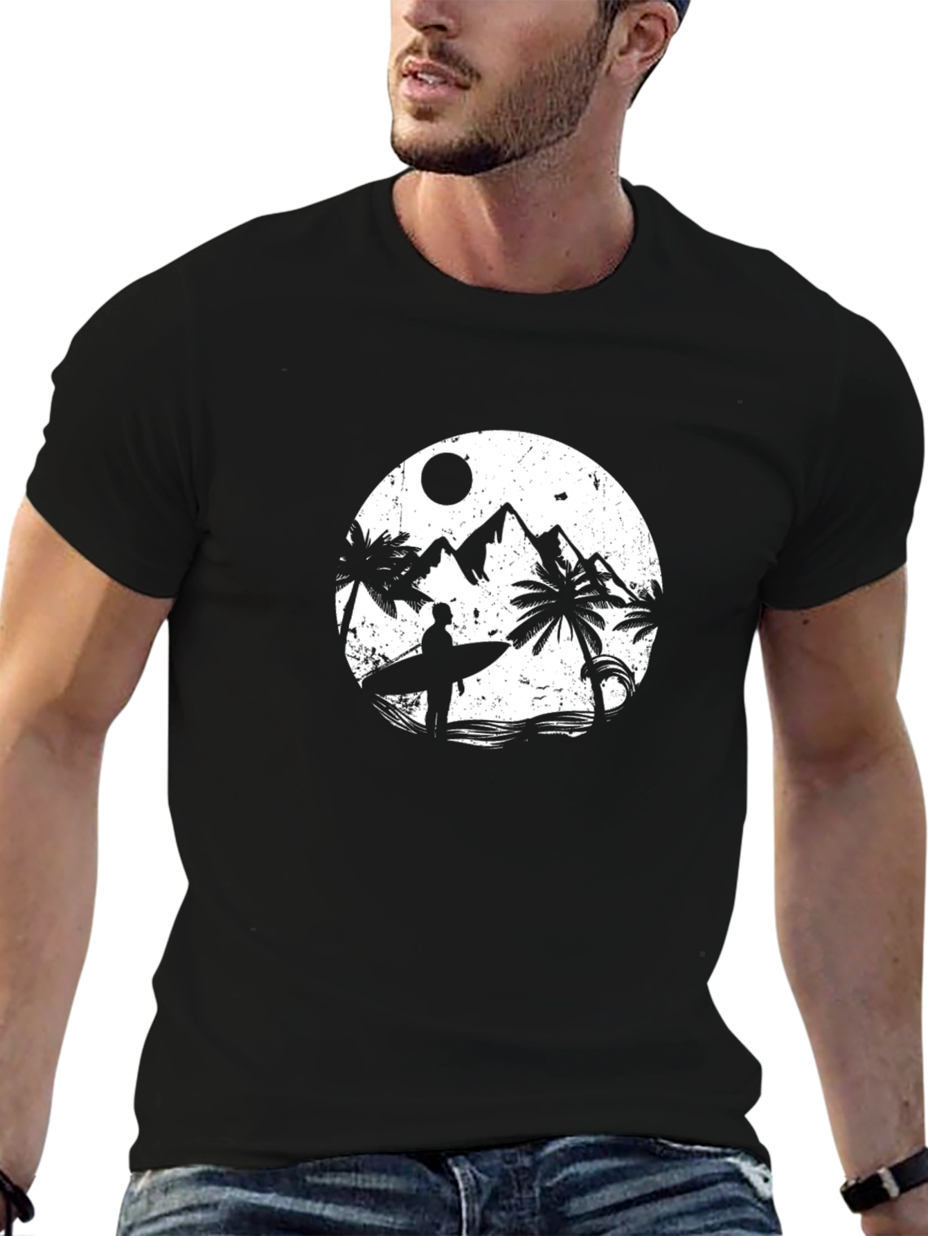 Surfer Graphic Tee - Black Cotton T-Shirt
