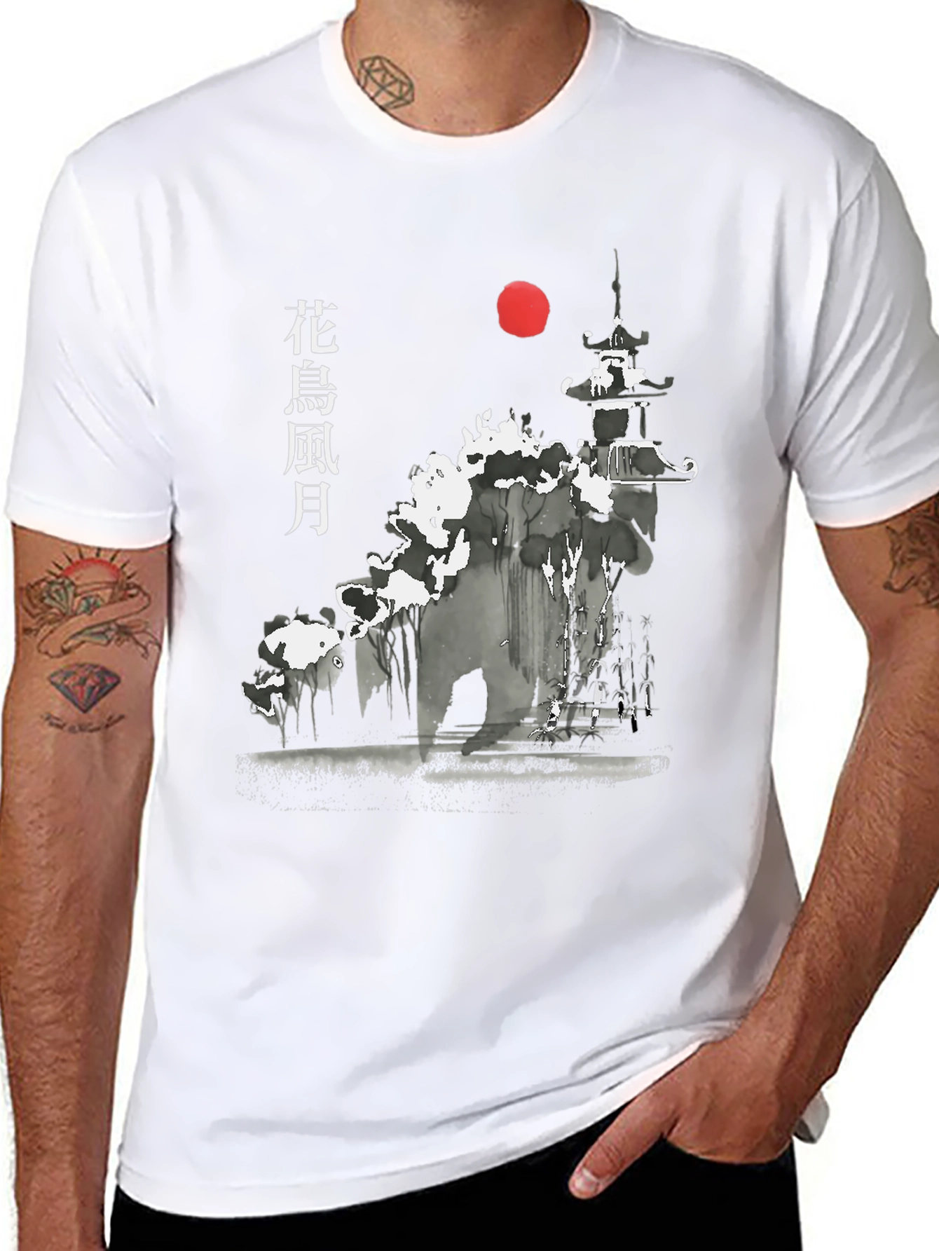 Japanese Art Style Graphic Print T-Shirt