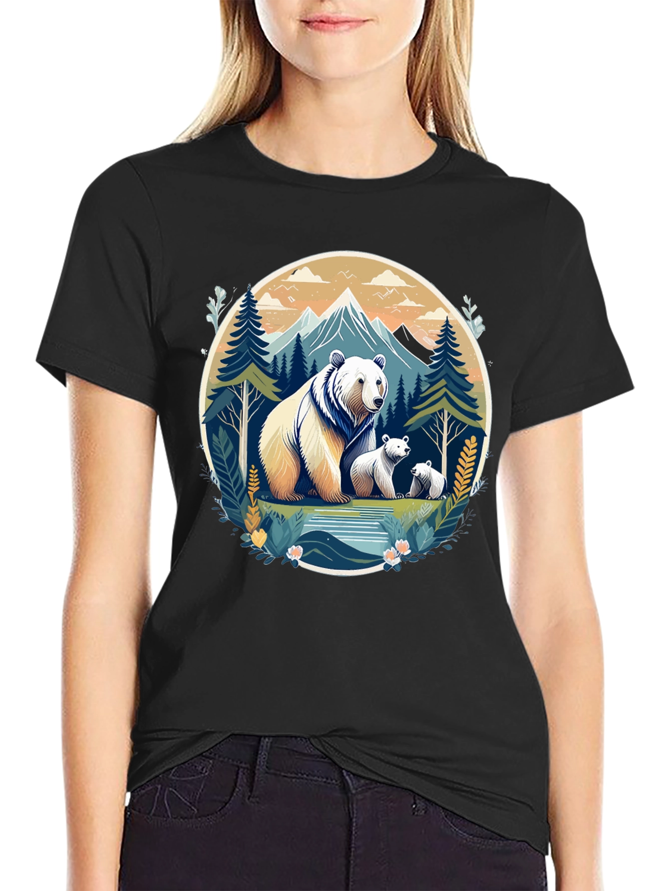 Bear Family Mountain Graphic T-Shirt