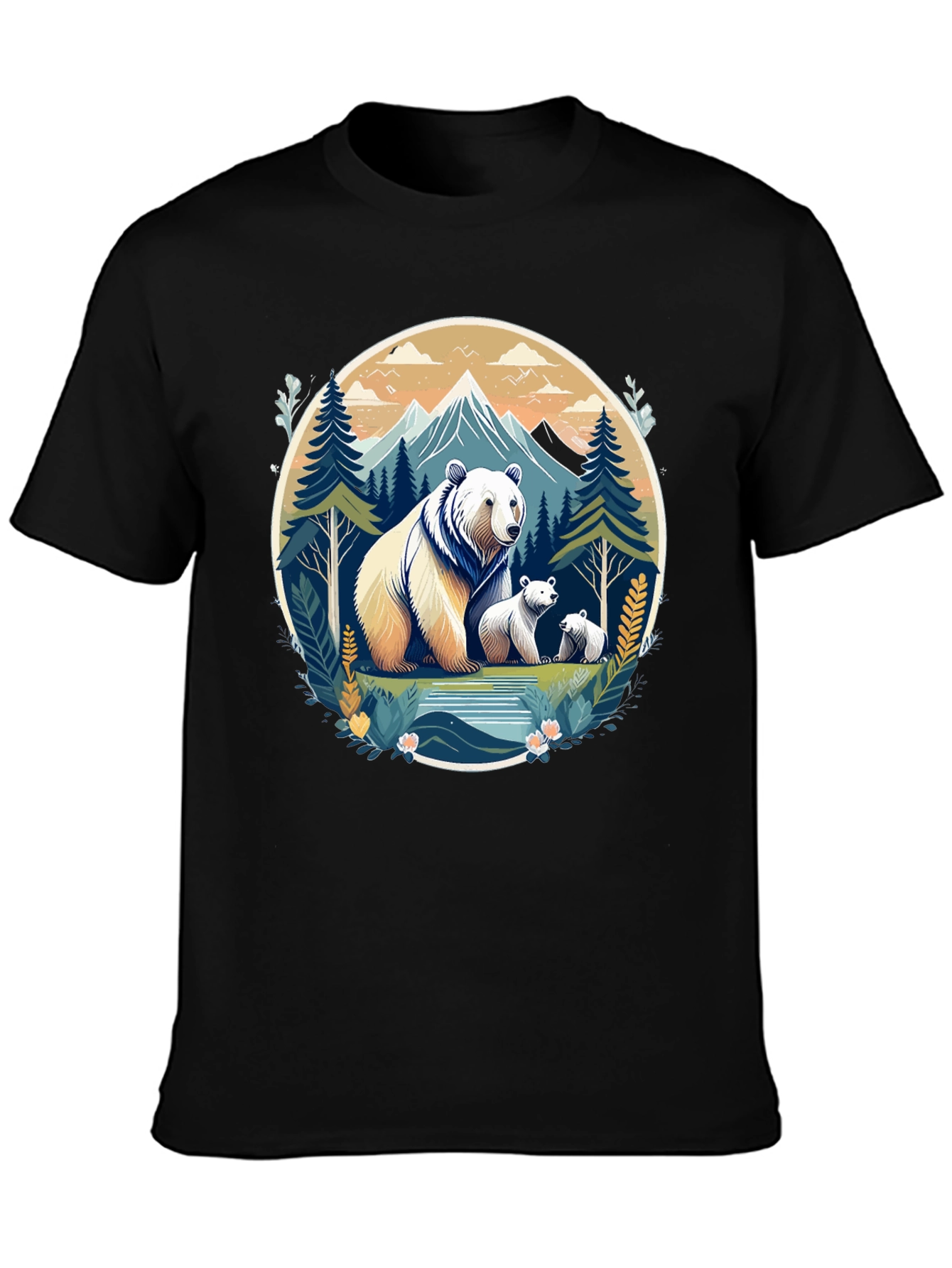 Bear Family Mountain Graphic T-Shirt