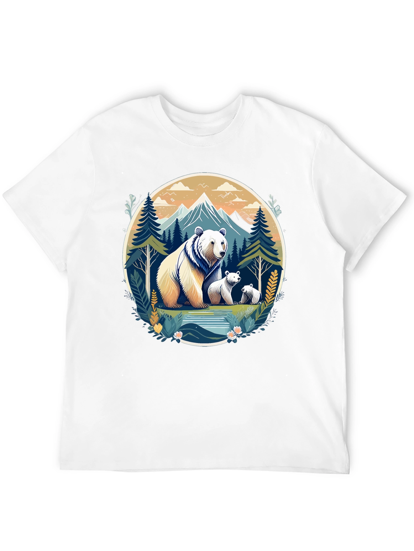 Bear Family Mountain Graphic T-Shirt