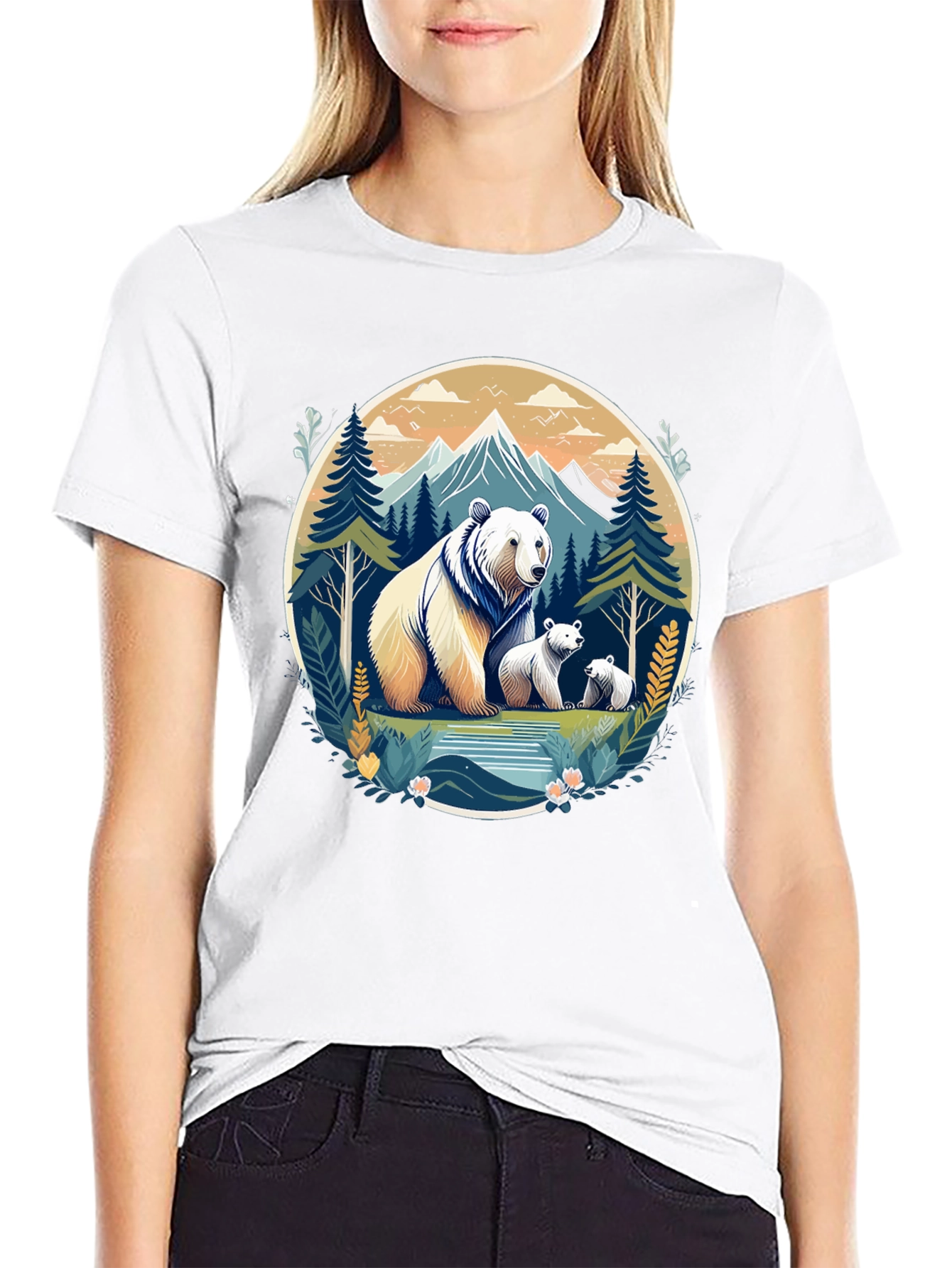 Bear Family Mountain Graphic T-Shirt