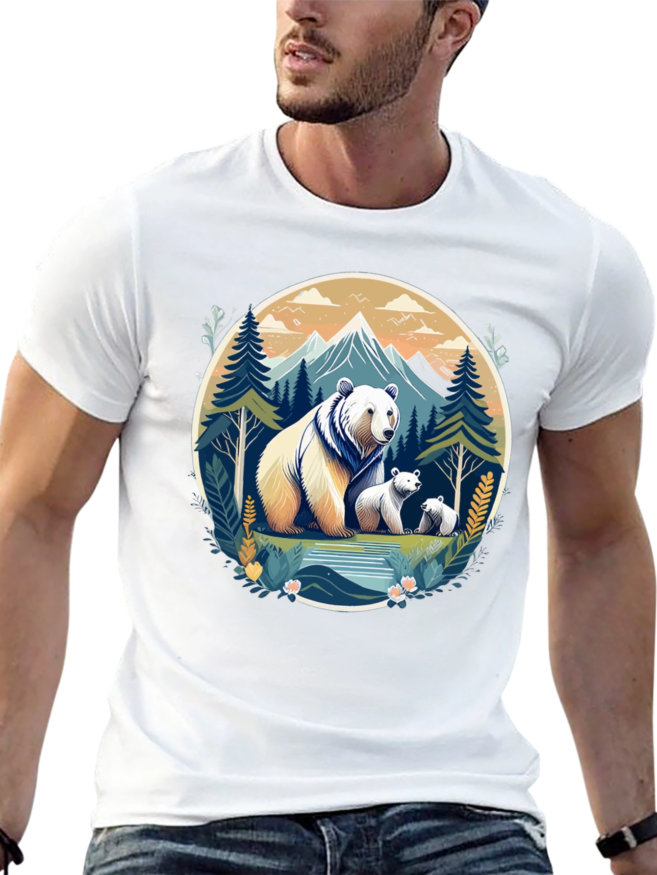 Bear Family Mountain Graphic T-Shirt