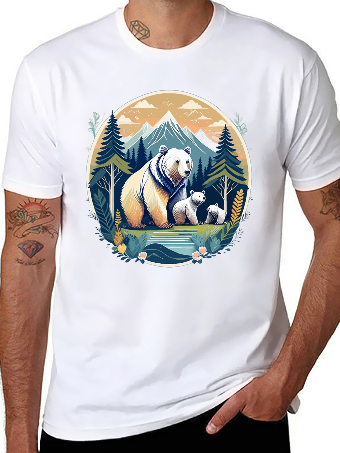 Bear Family Mountain Graphic T-Shirt