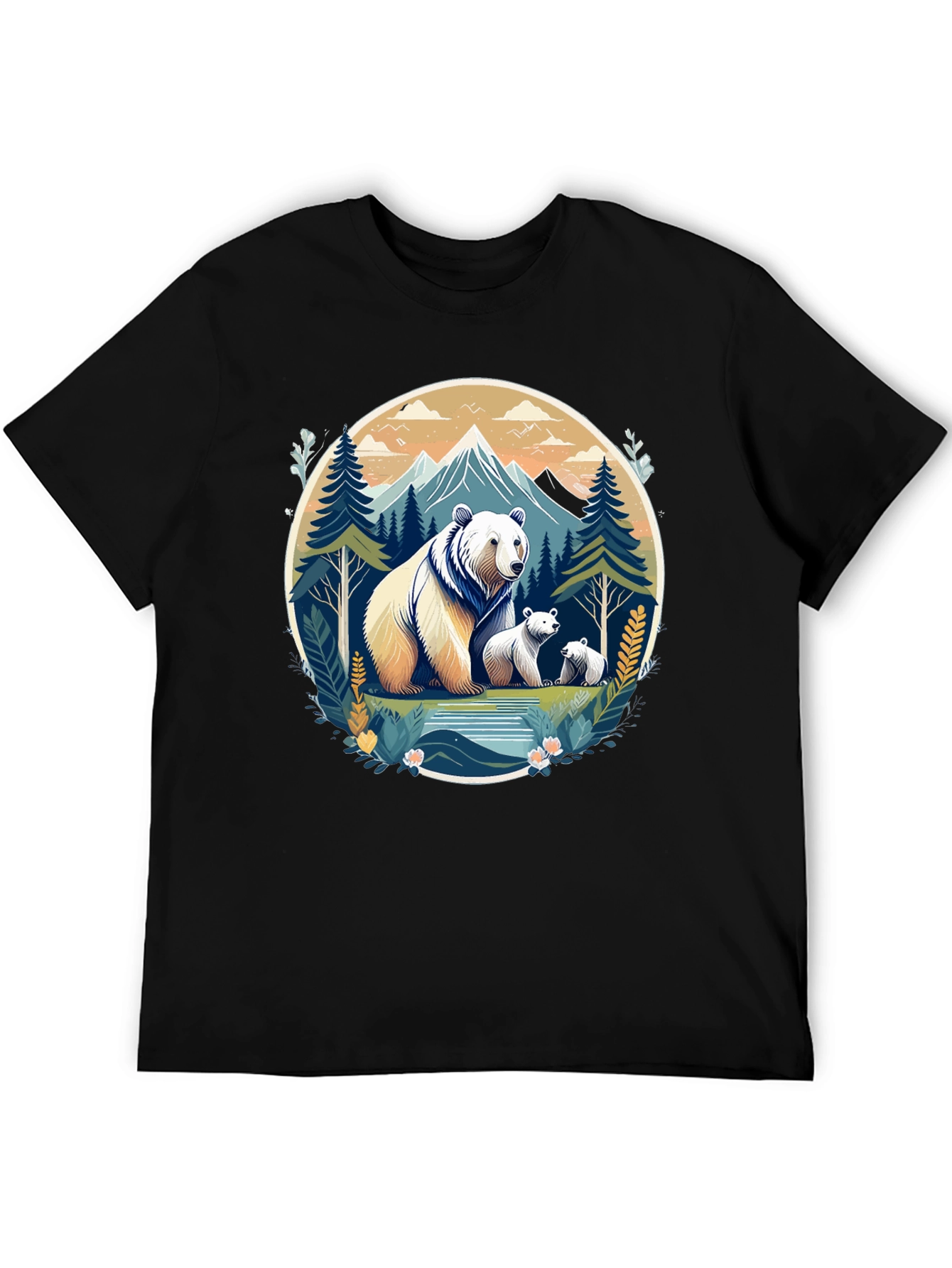 Bear Family Mountain Graphic T-Shirt