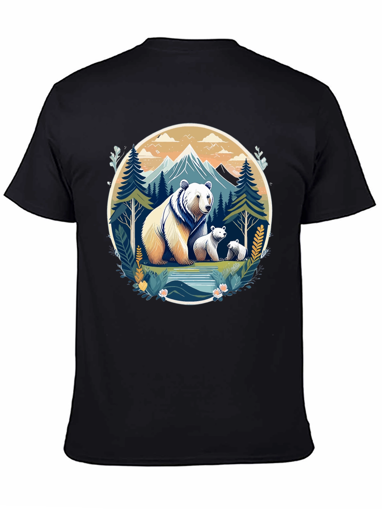 Bear Family Mountain Graphic T-Shirt