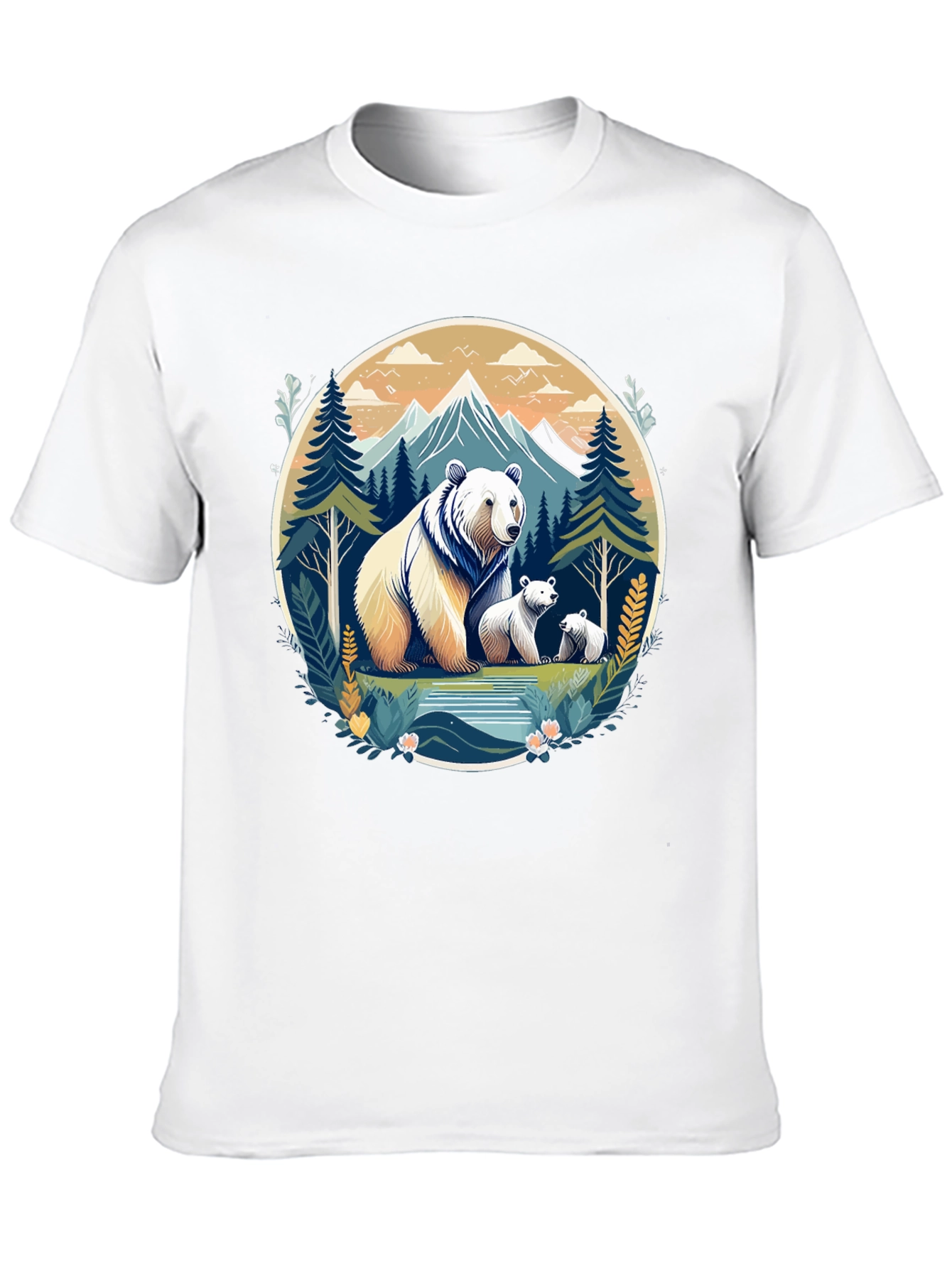 Bear Family Mountain Graphic T-Shirt