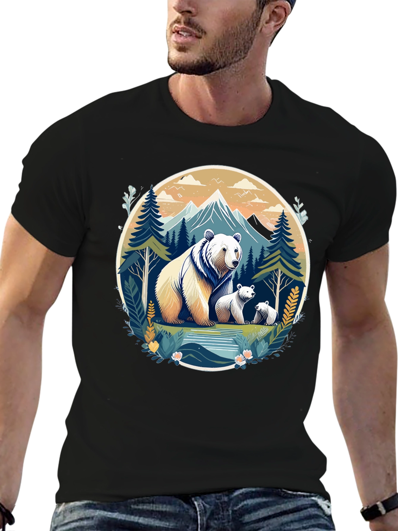 Bear Family Mountain Graphic T-Shirt