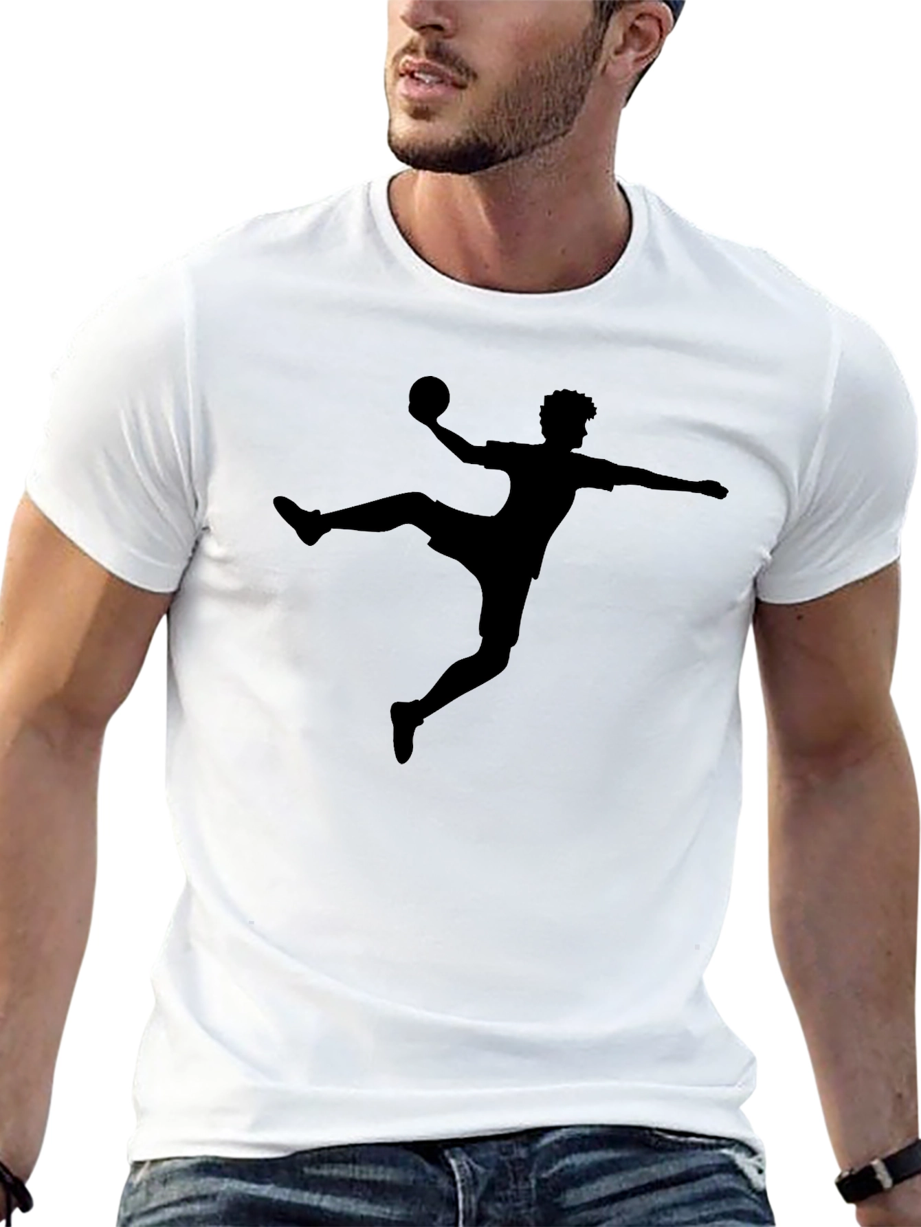 Handball Player Silhouette Graphic Tee - Black