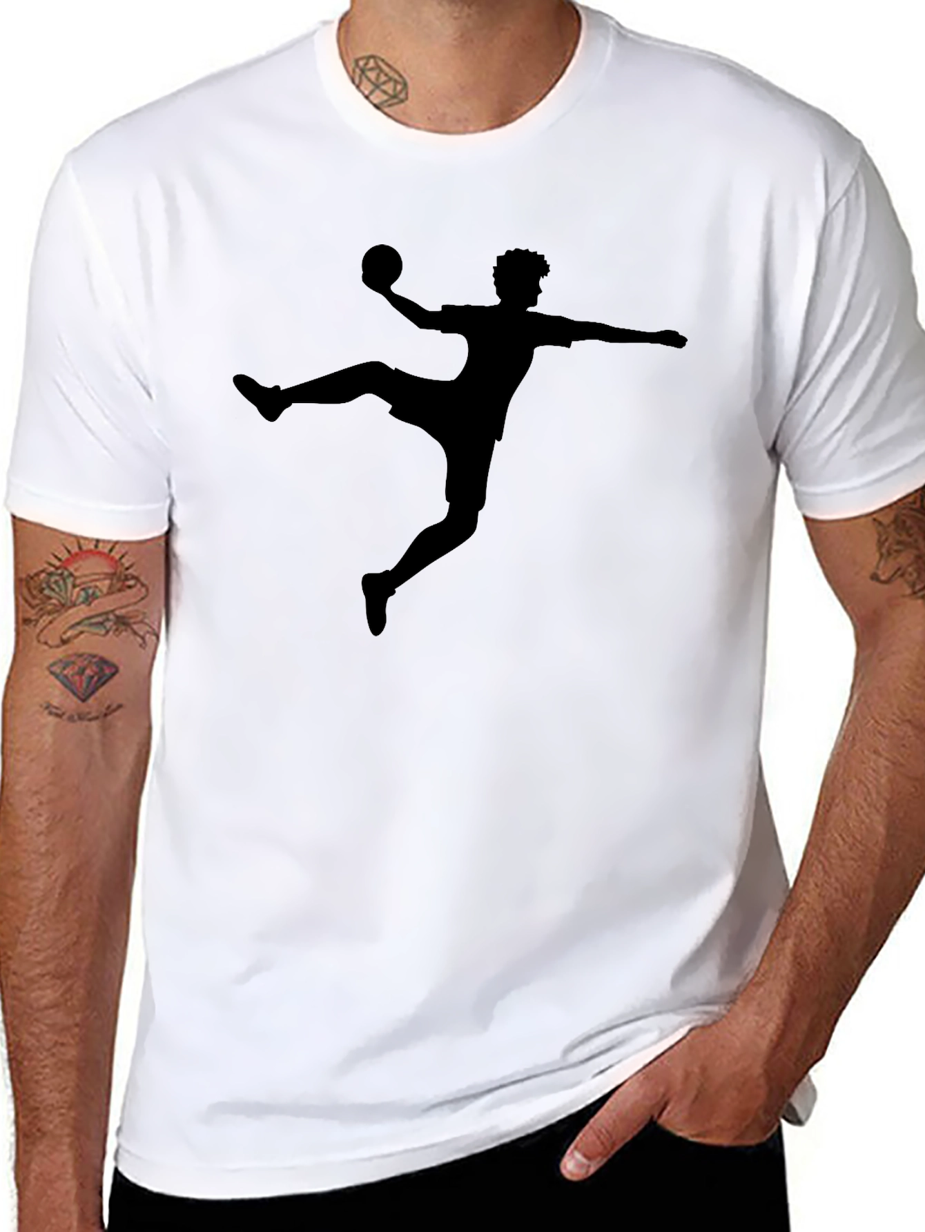 Handball Player Silhouette Graphic Tee - Black