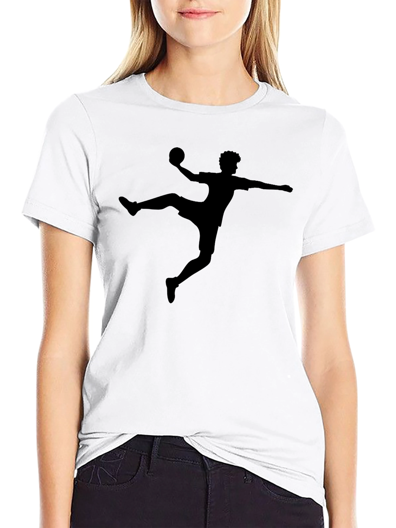 Handball Player Silhouette Graphic Tee - Black